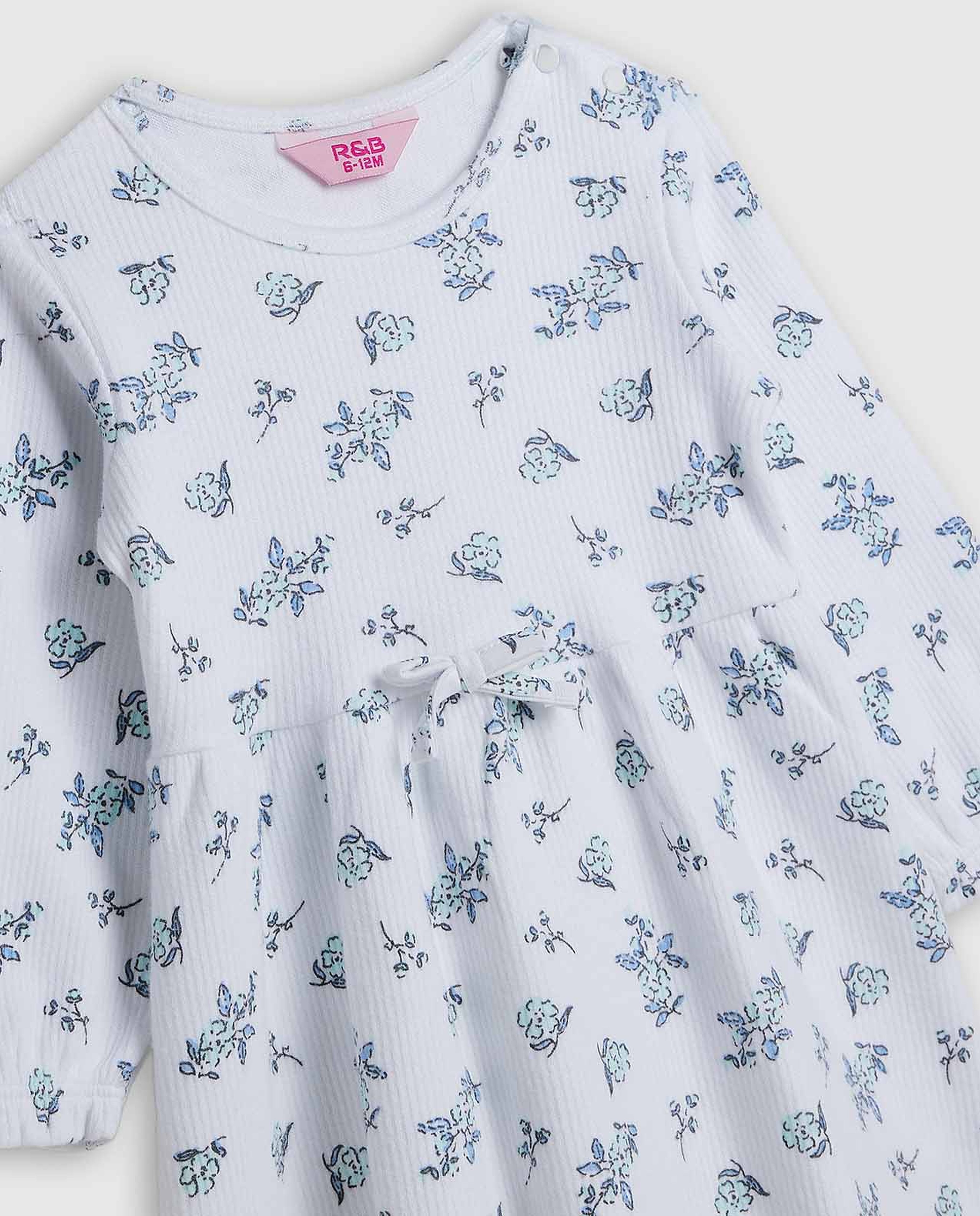 Printed Fit and Flare Dress with Long Sleeves