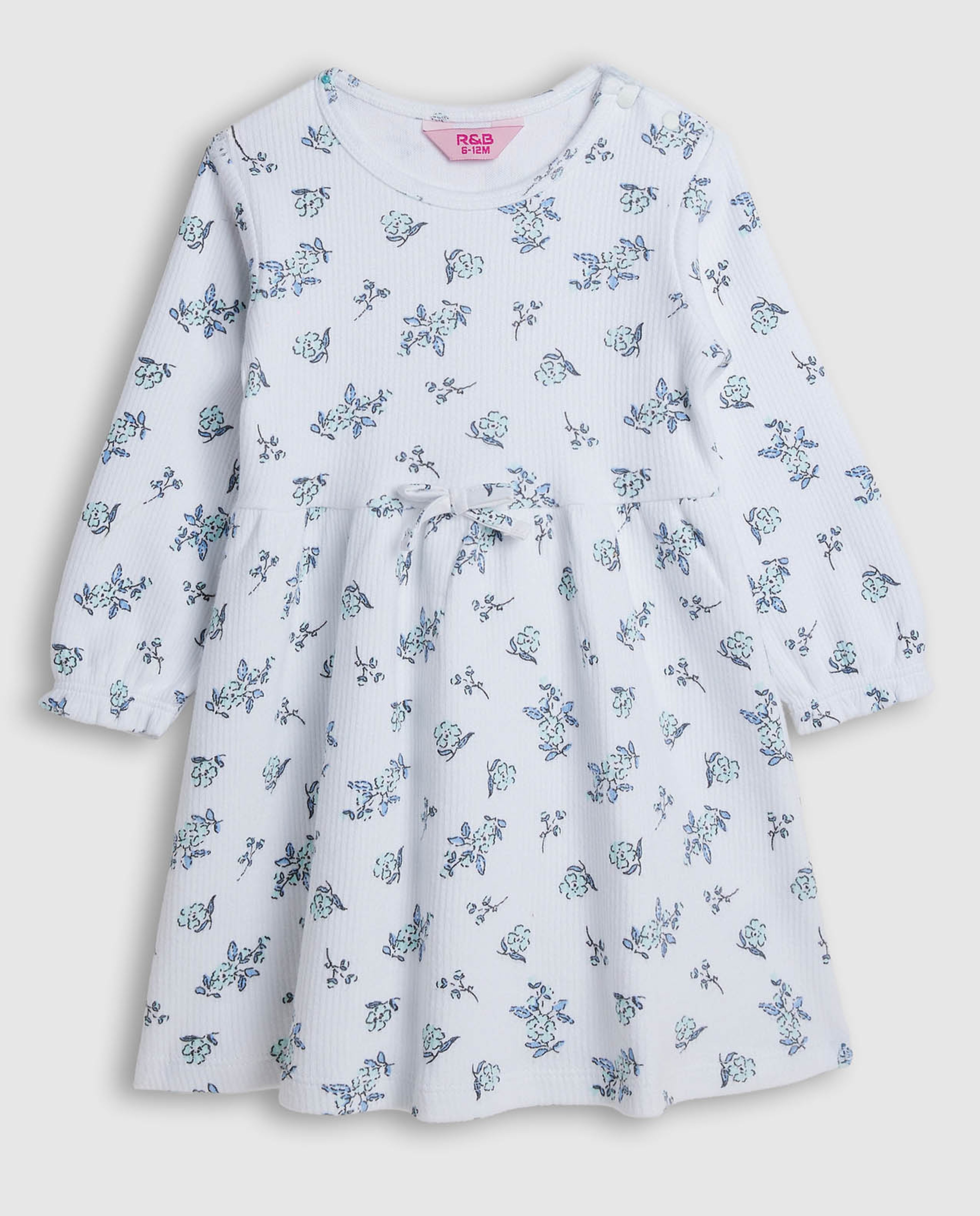 Printed Fit and Flare Dress with Long Sleeves