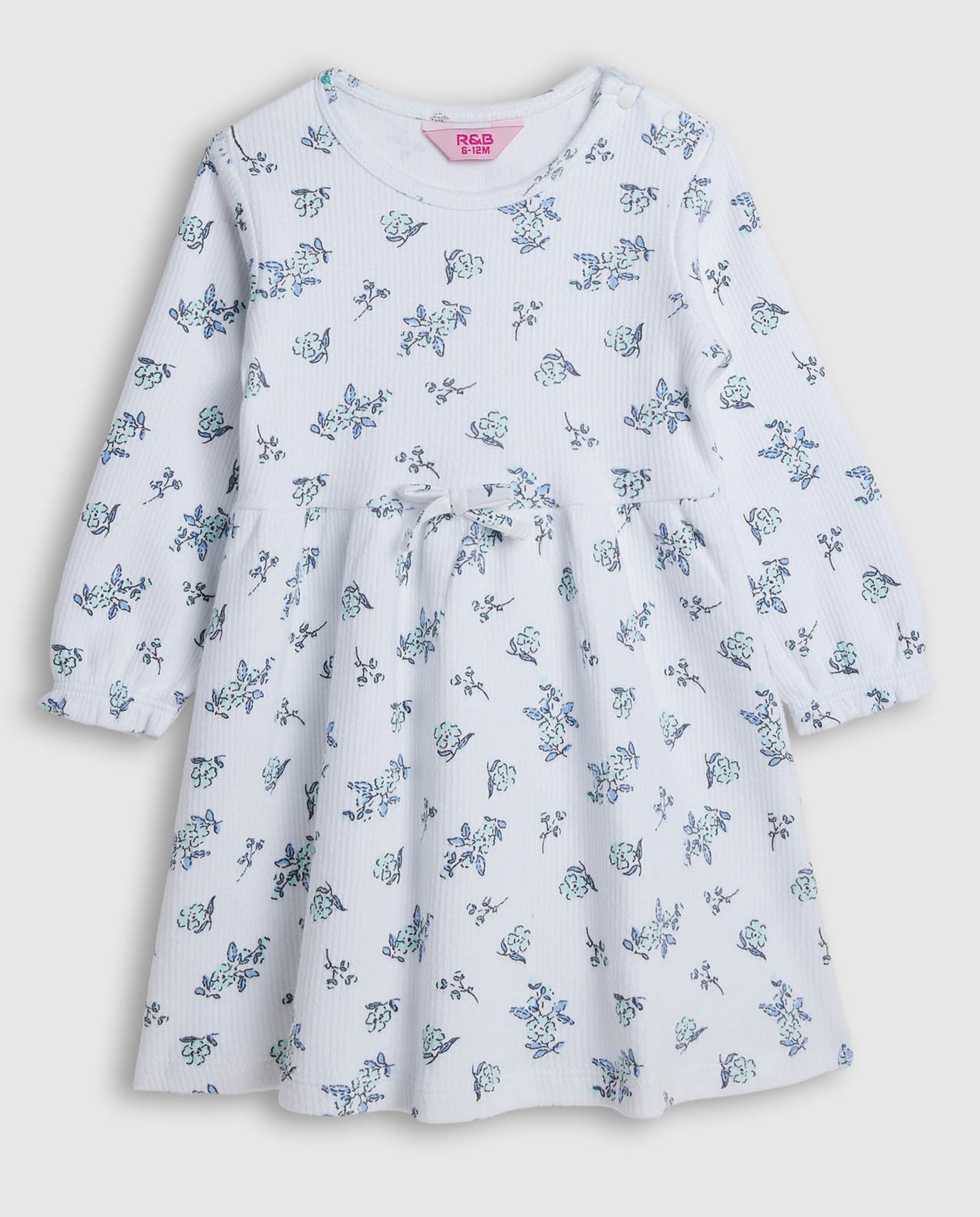 Printed Fit and Flare Dress with Long Sleeves