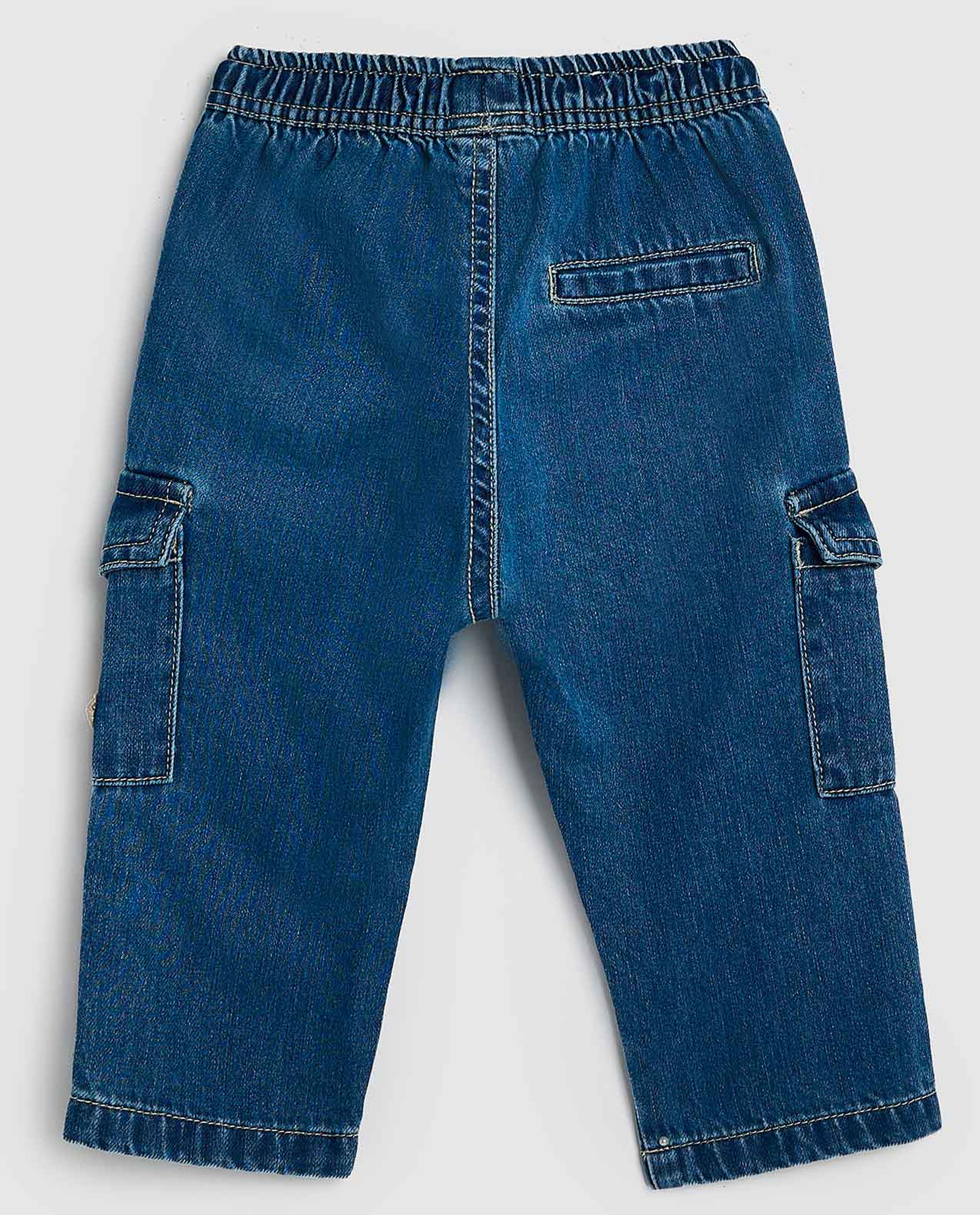 Faded Cargo Jeans with Drawstring Waist