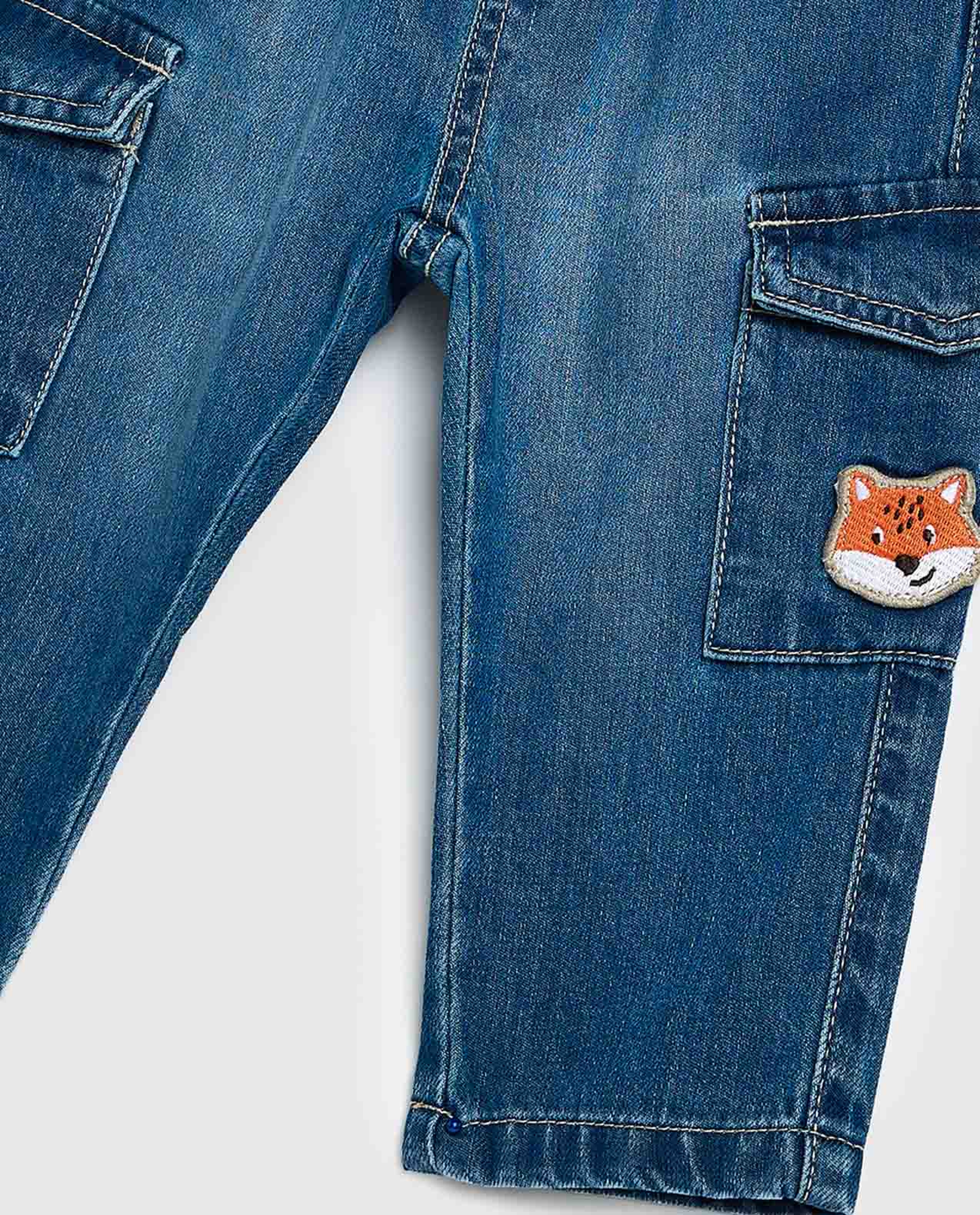 Faded Cargo Jeans with Drawstring Waist