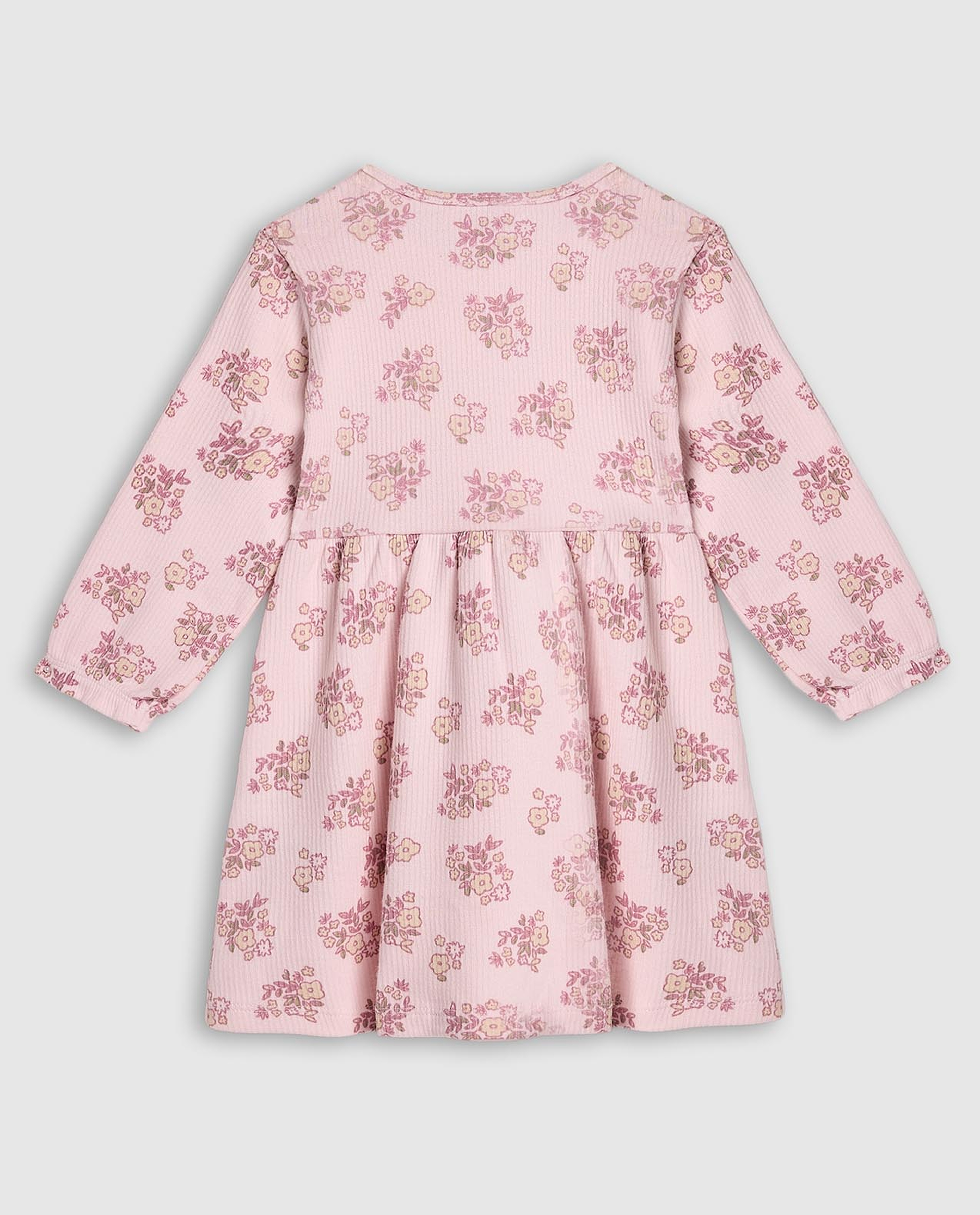 Printed Fit and Flare Dress with Long Sleeves