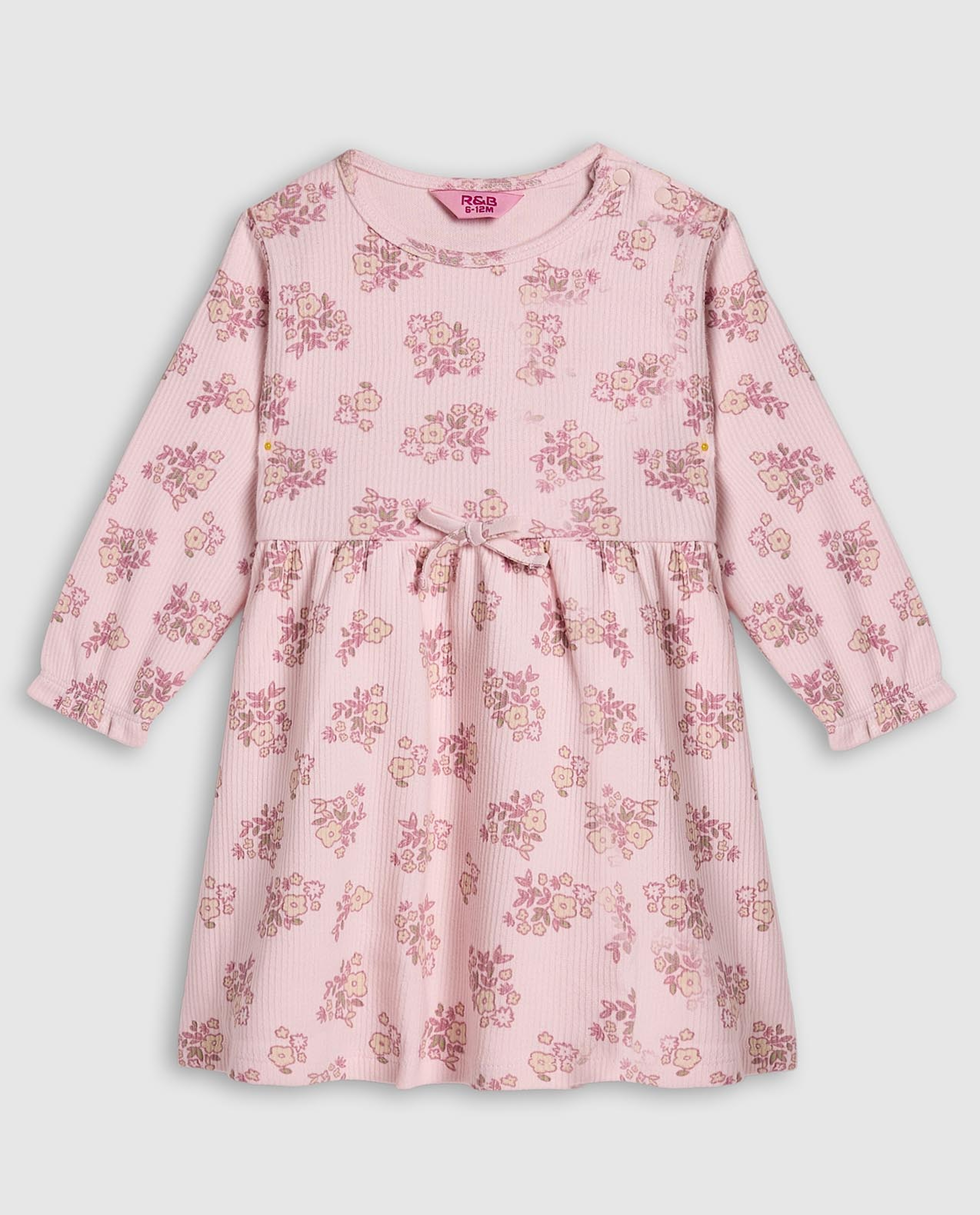 Printed Fit and Flare Dress with Long Sleeves