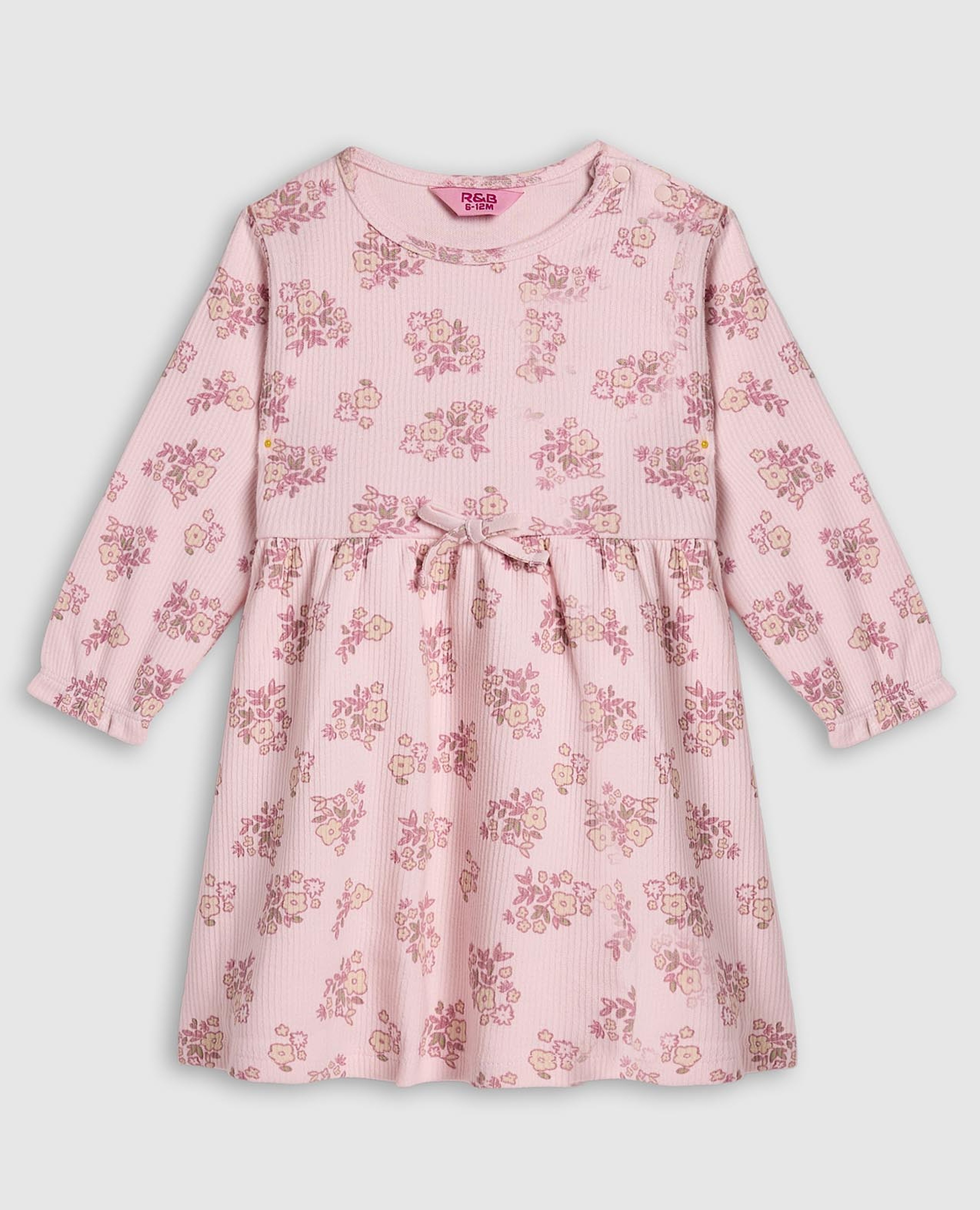 Printed Fit and Flare Dress with Long Sleeves