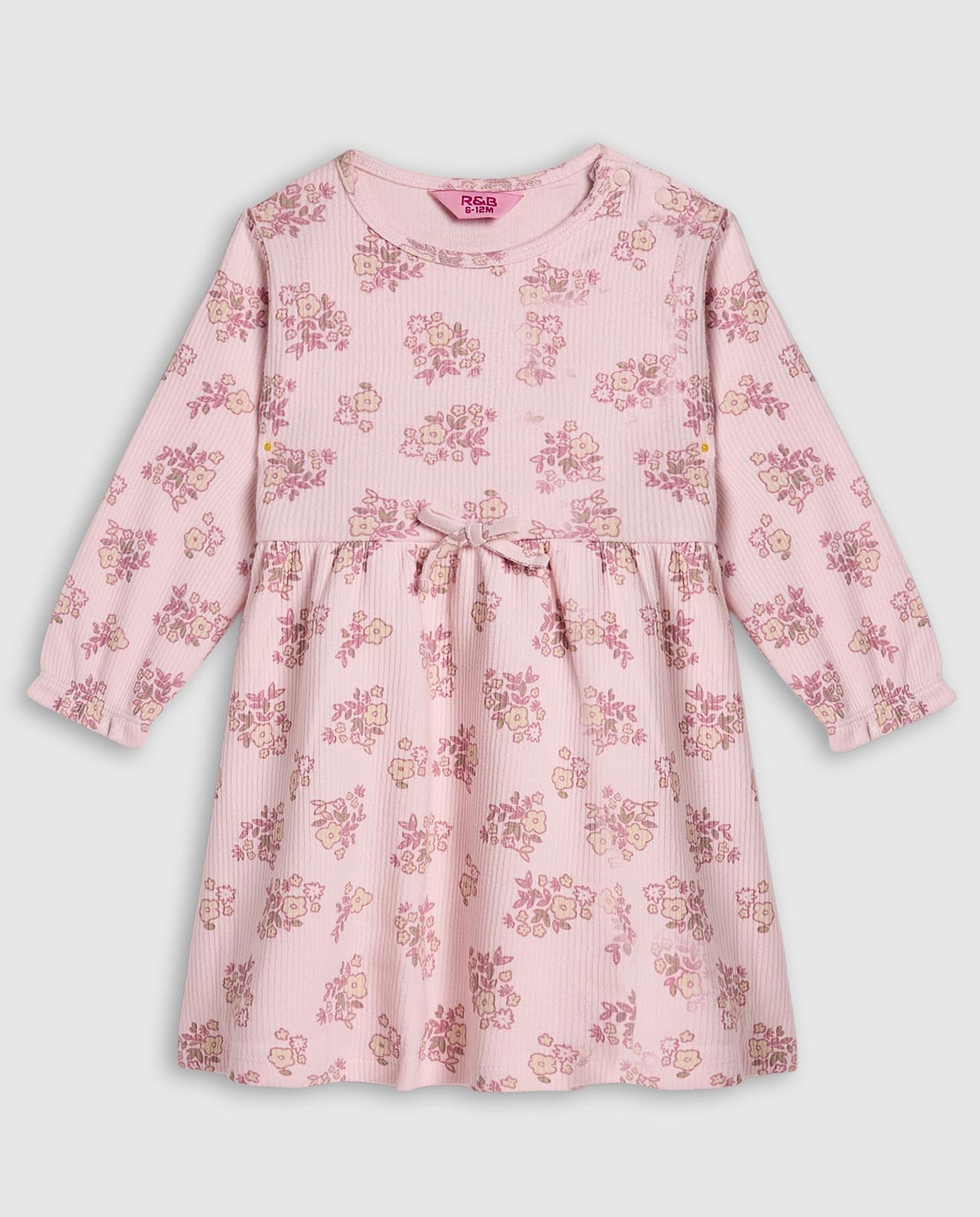 Printed Fit and Flare Dress with Long Sleeves