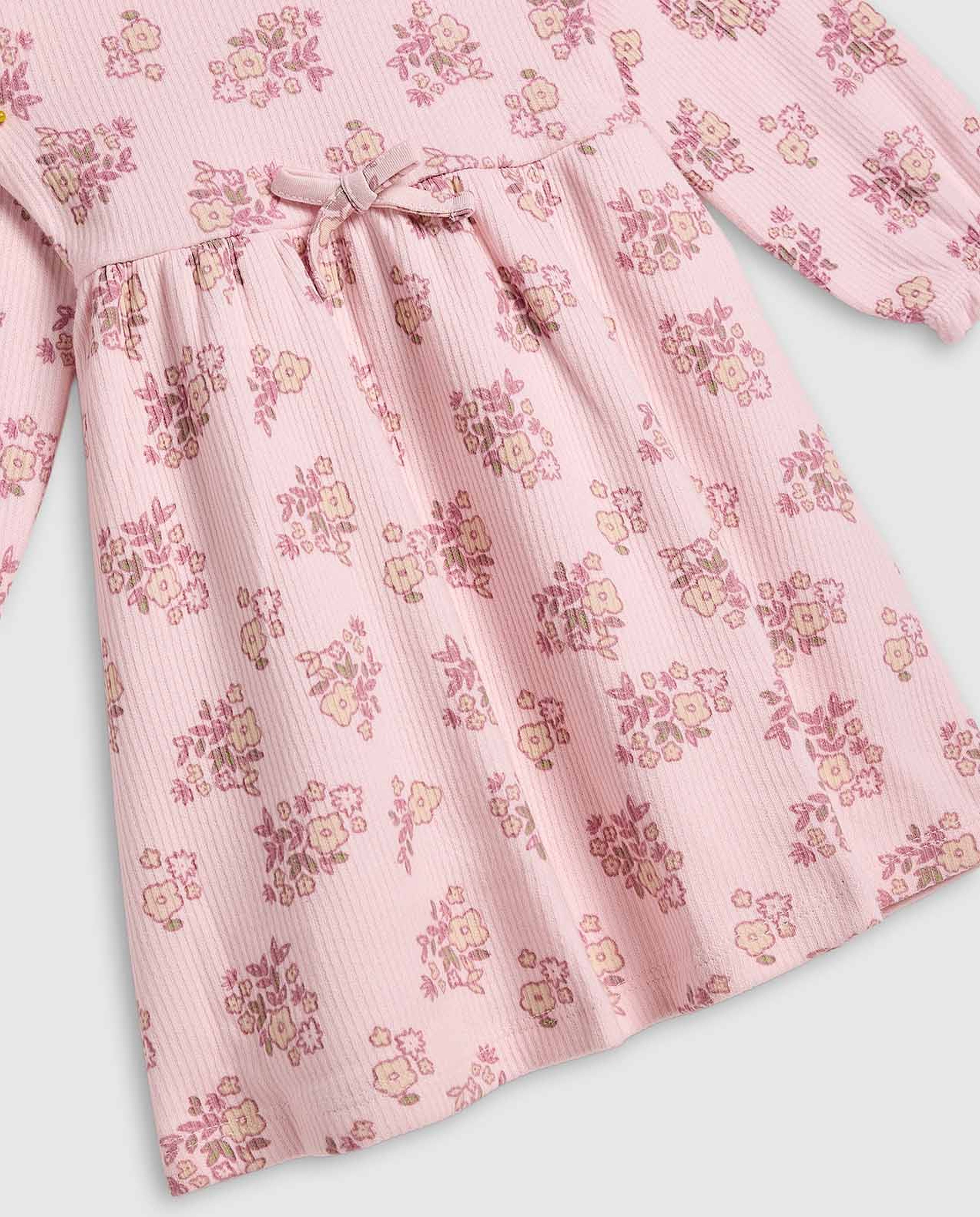 Printed Fit and Flare Dress with Long Sleeves