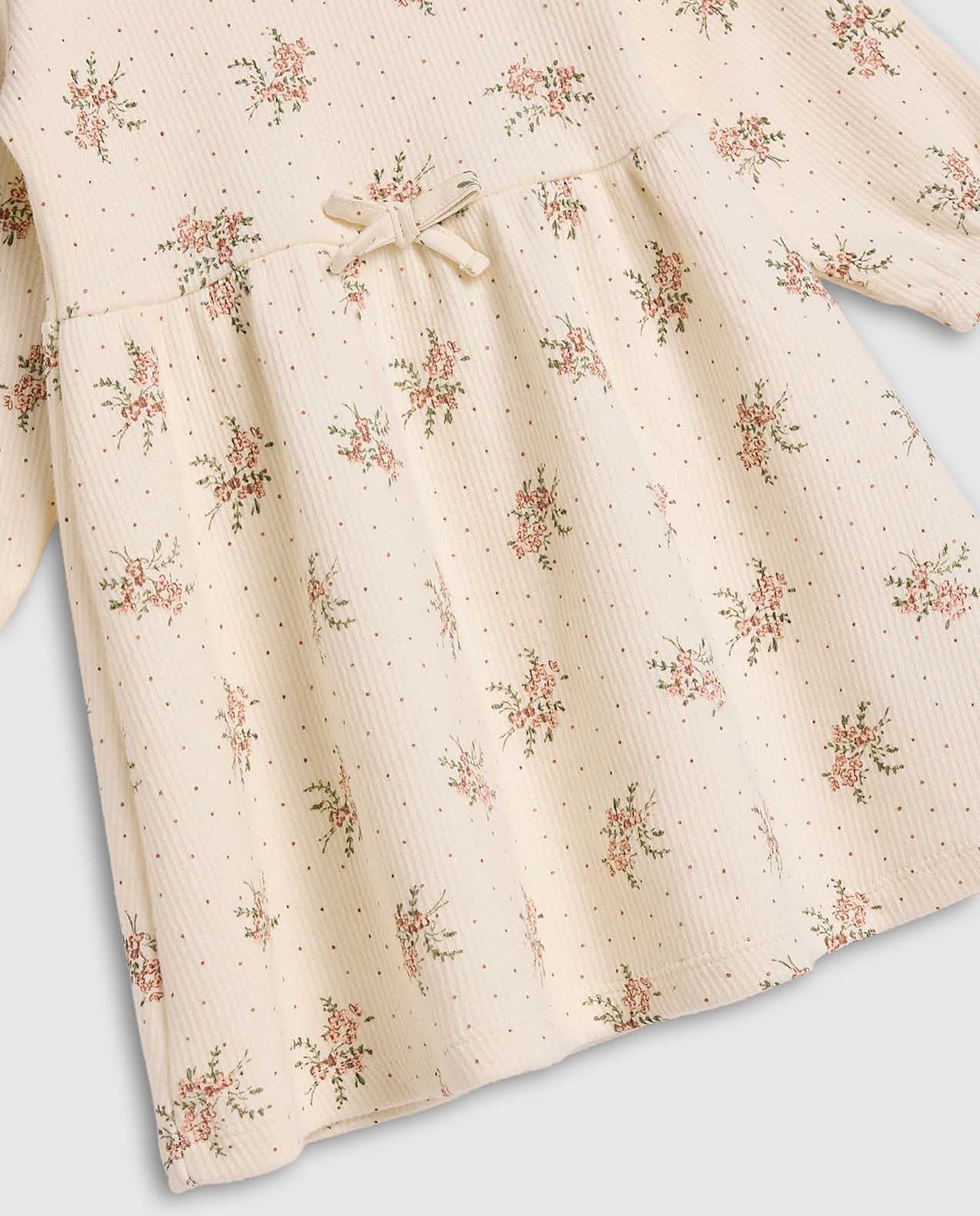 Printed Fit and Flare Dress with Long Sleeves