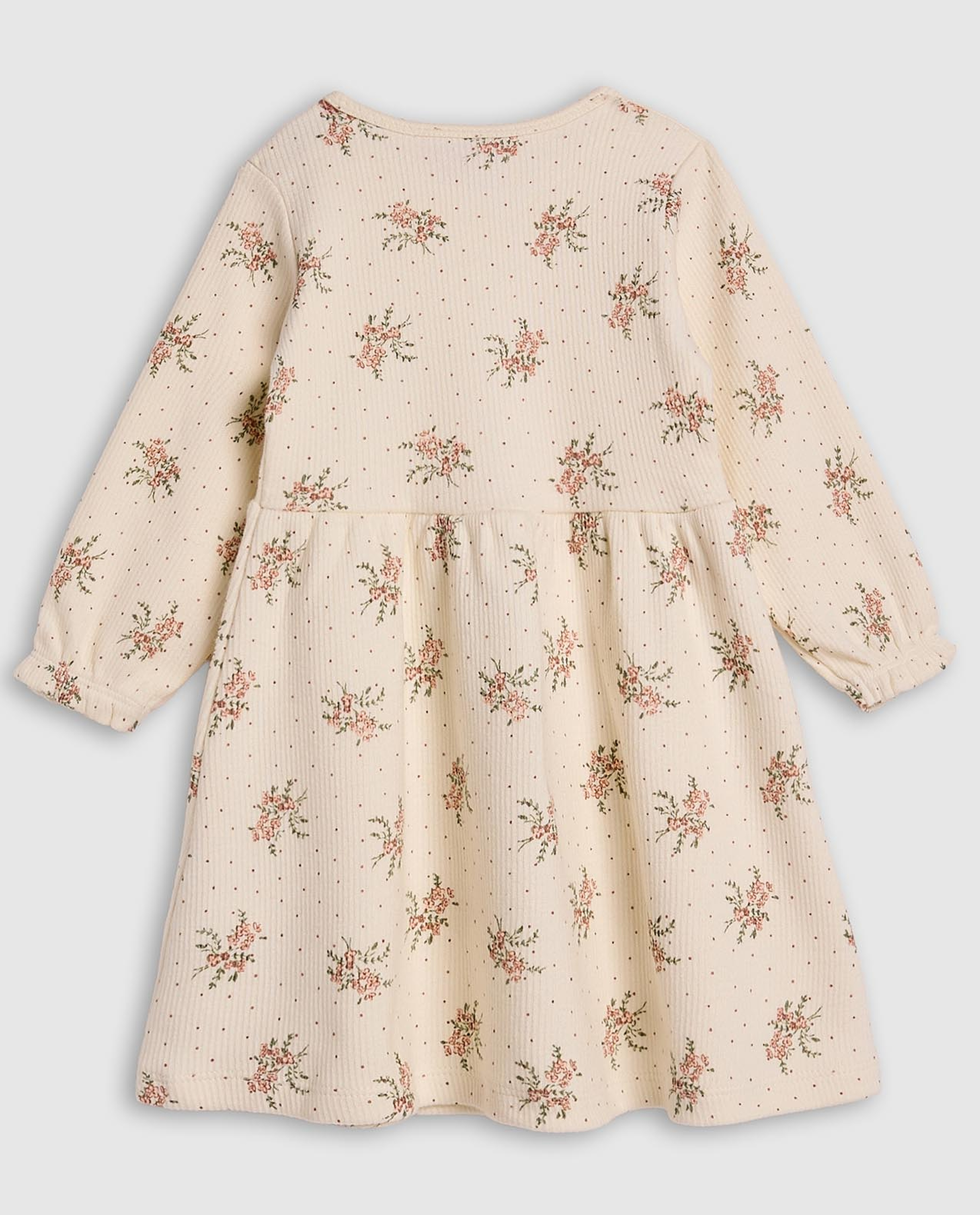 Printed Fit and Flare Dress with Long Sleeves