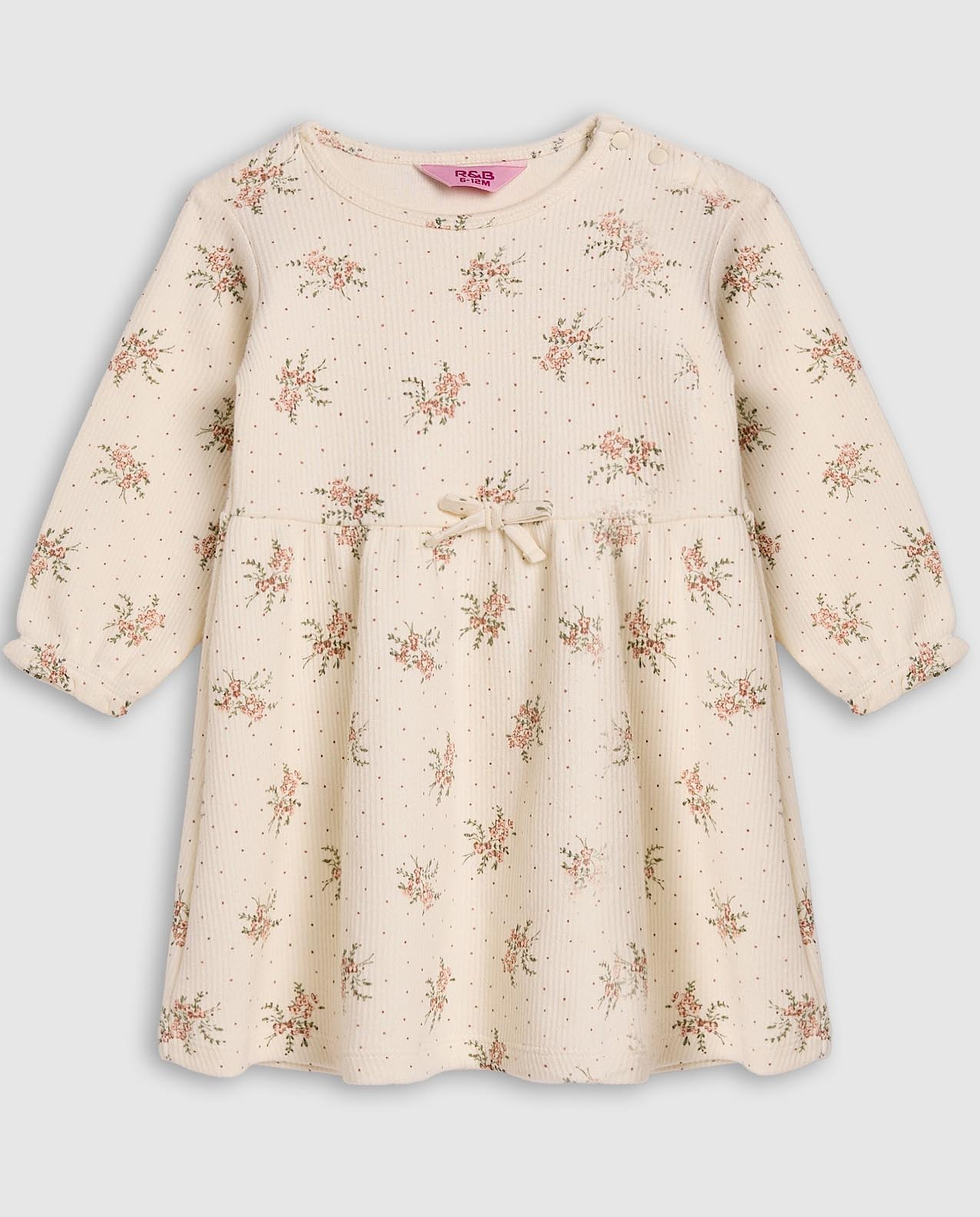 Printed Fit and Flare Dress with Long Sleeves