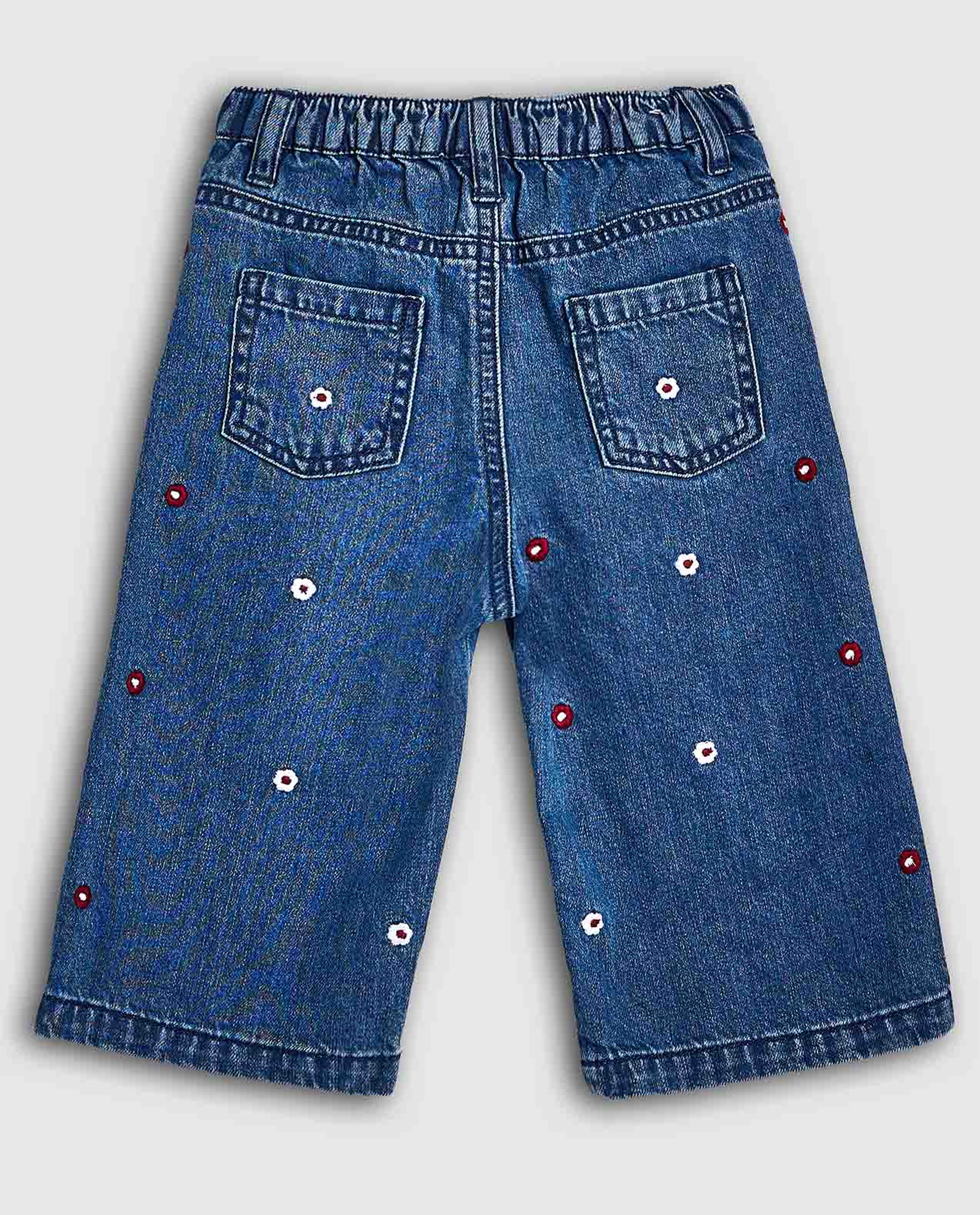 Embroidered Wide Leg Jeans with Button Closure