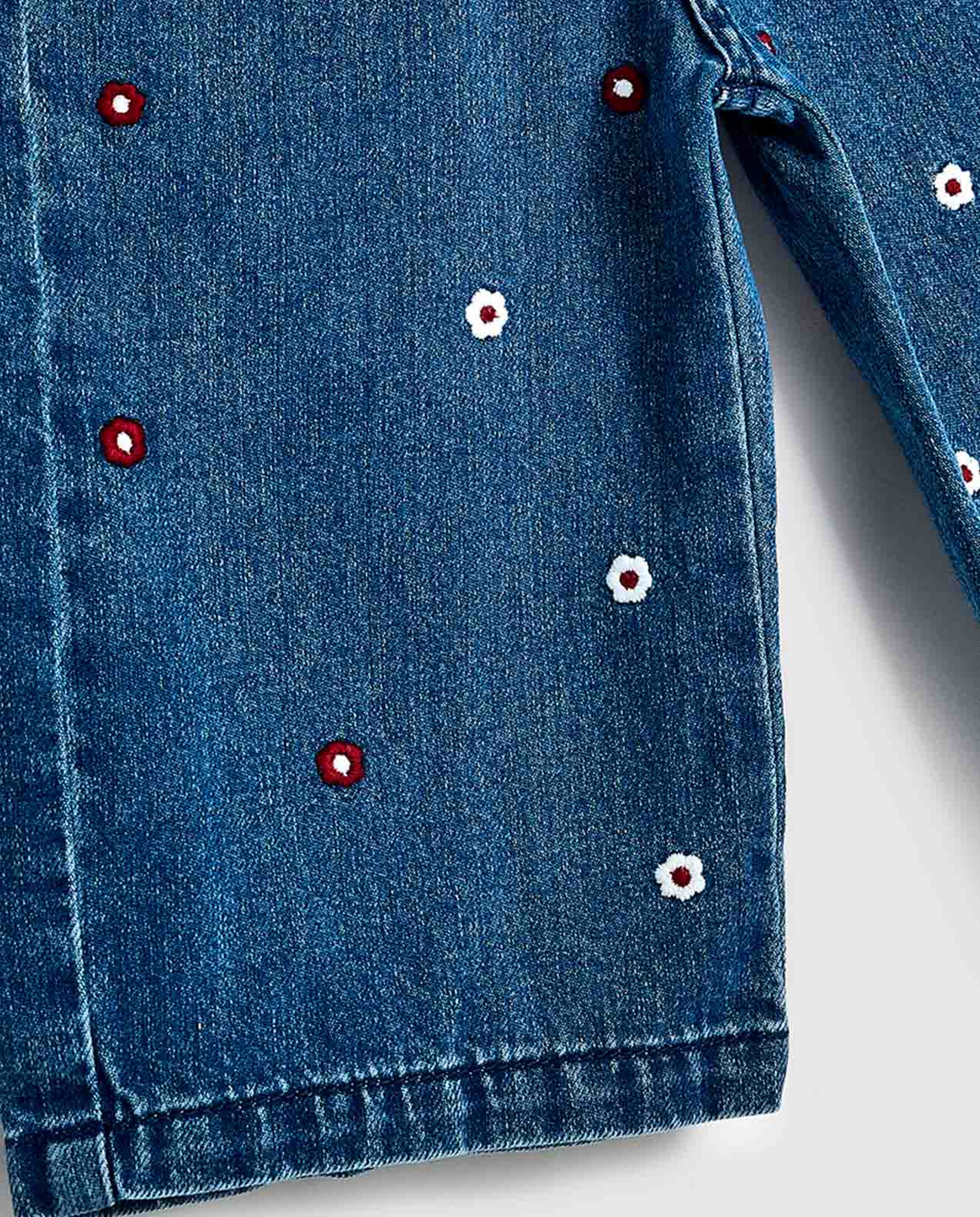 Embroidered Wide Leg Jeans with Button Closure