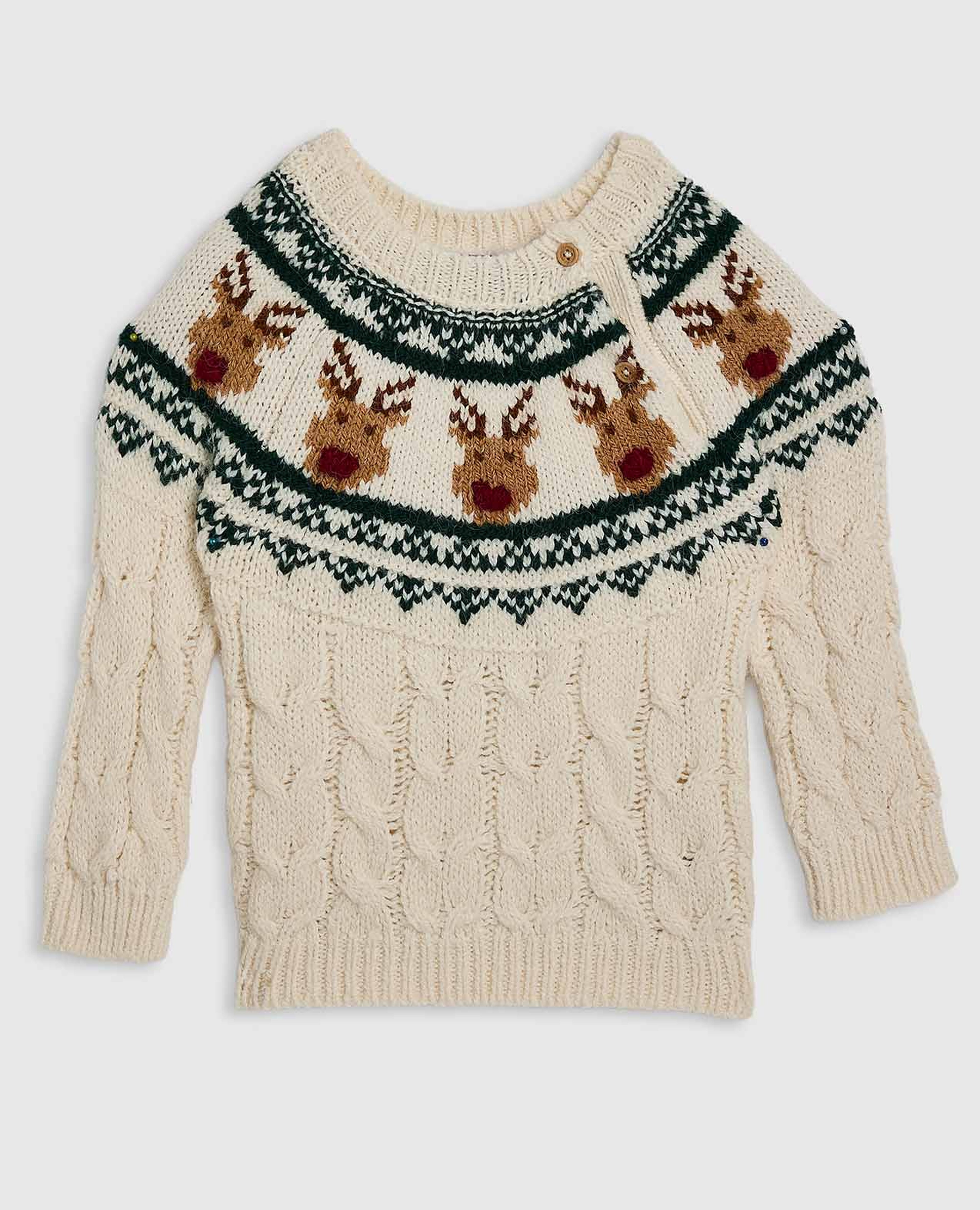 كنزة بنقشة برقبة دائرية وأكمام طويلة