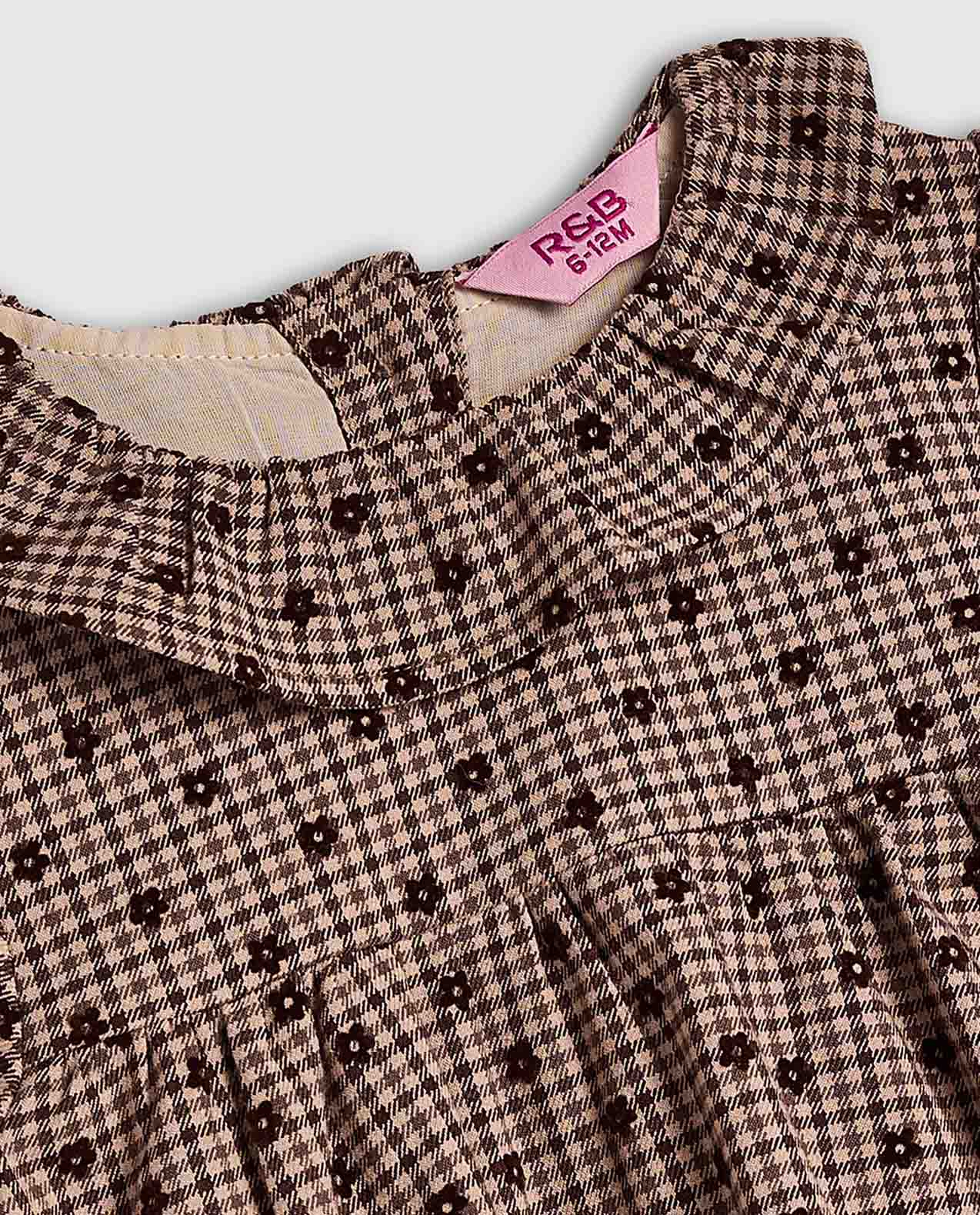 Printed Flared Dress with Baby Collar and Puff Sleeves