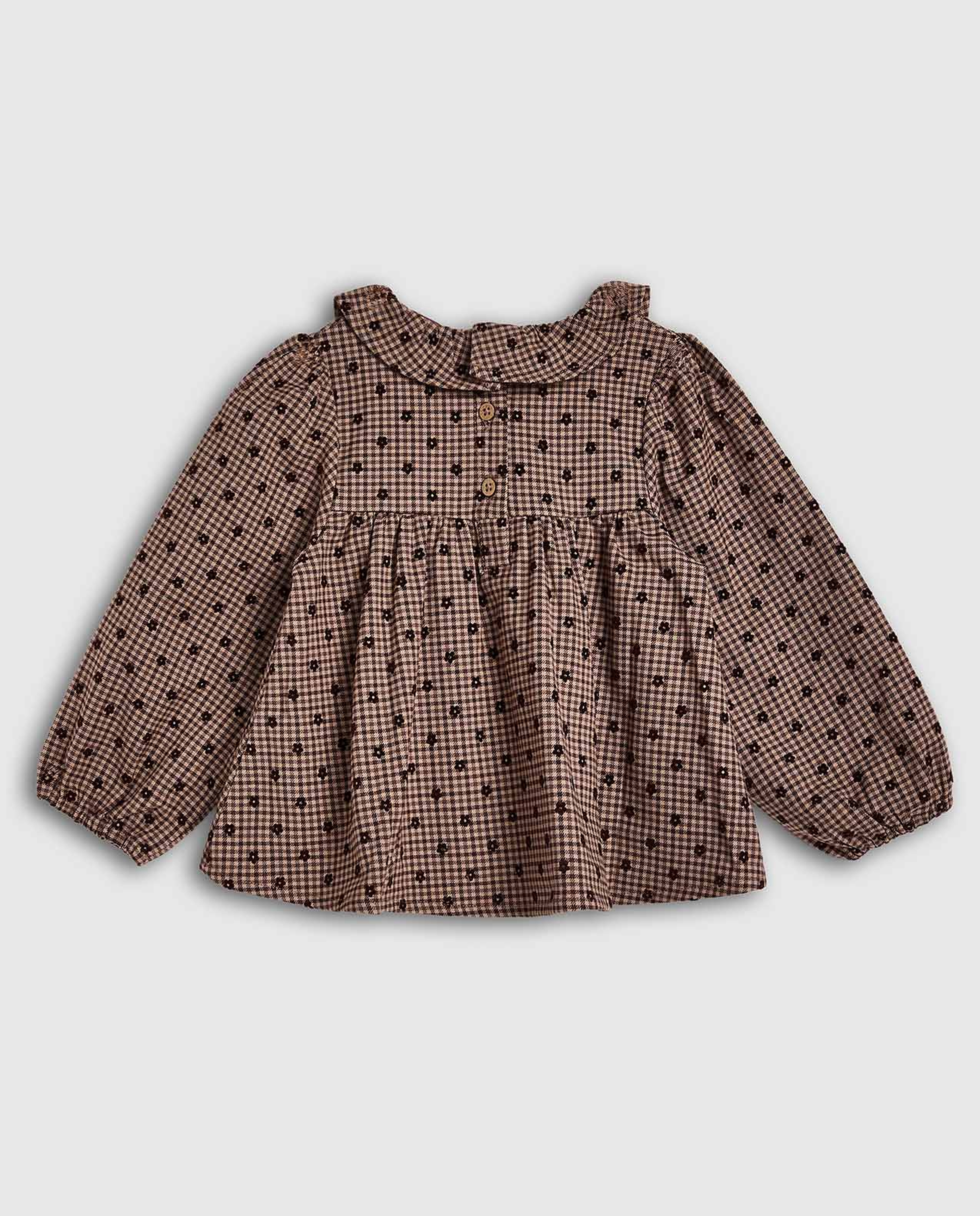 Printed Flared Dress with Baby Collar and Puff Sleeves