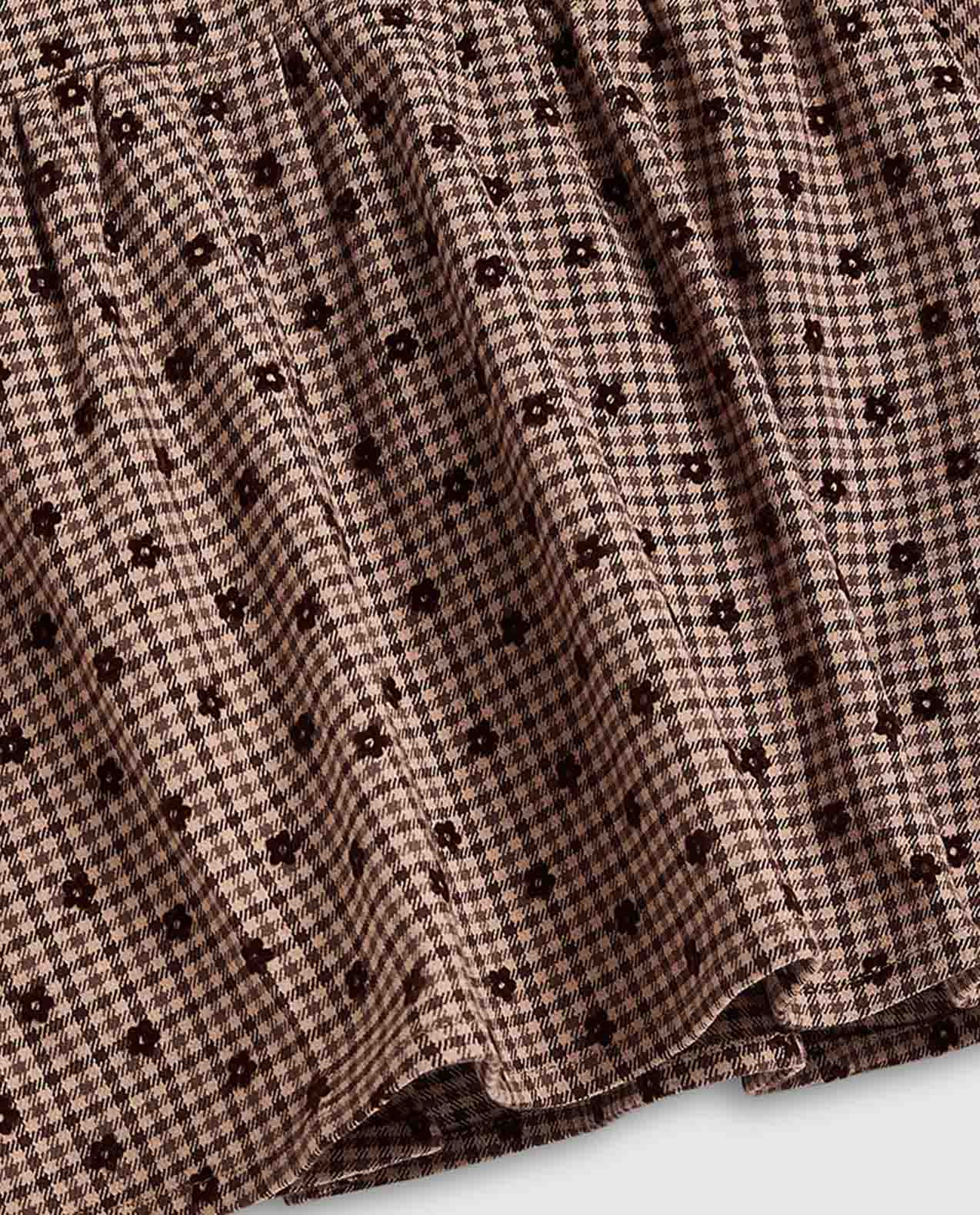 Printed Flared Dress with Baby Collar and Puff Sleeves