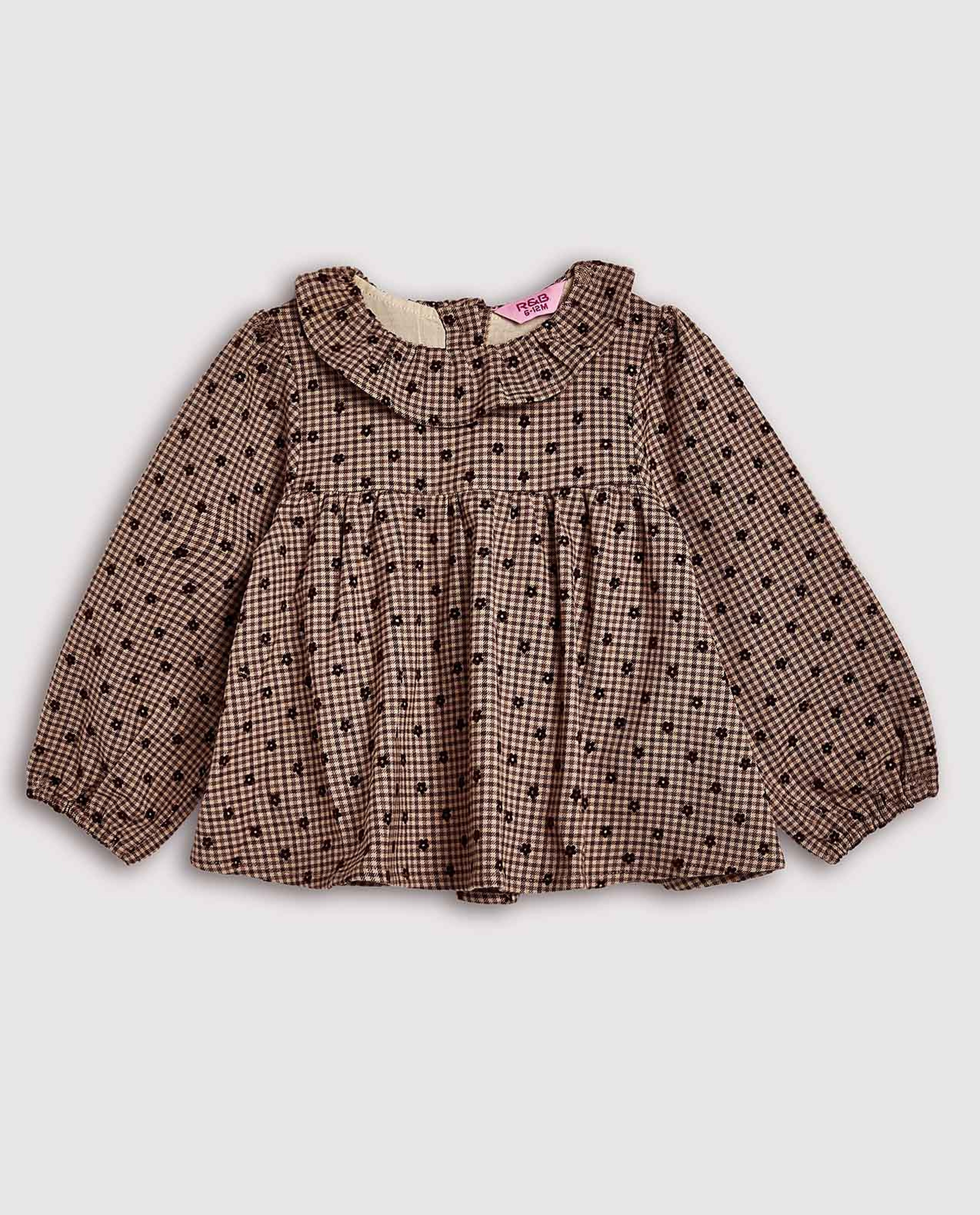 Printed Flared Dress with Baby Collar and Puff Sleeves