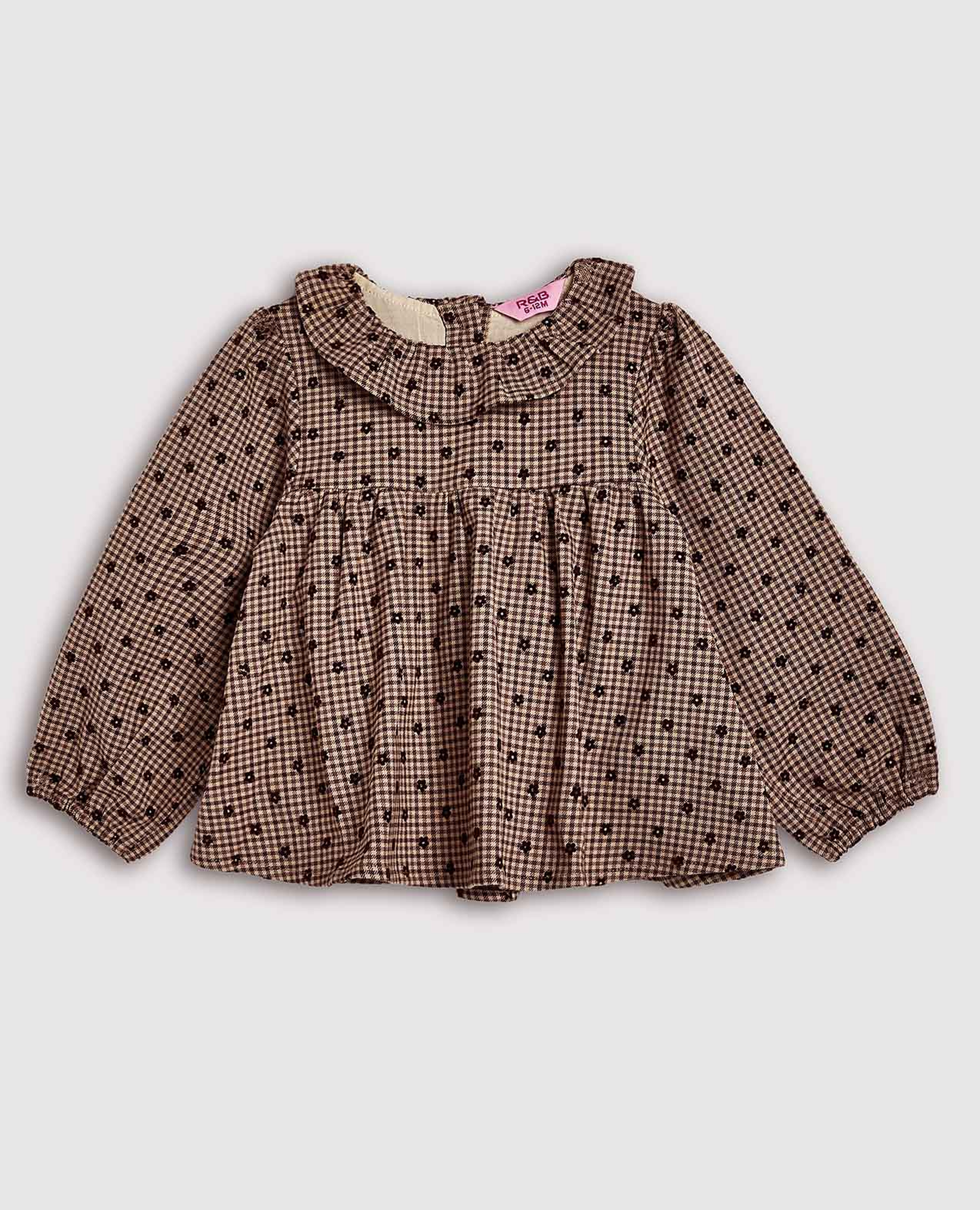 Printed Flared Dress with Baby Collar and Puff Sleeves