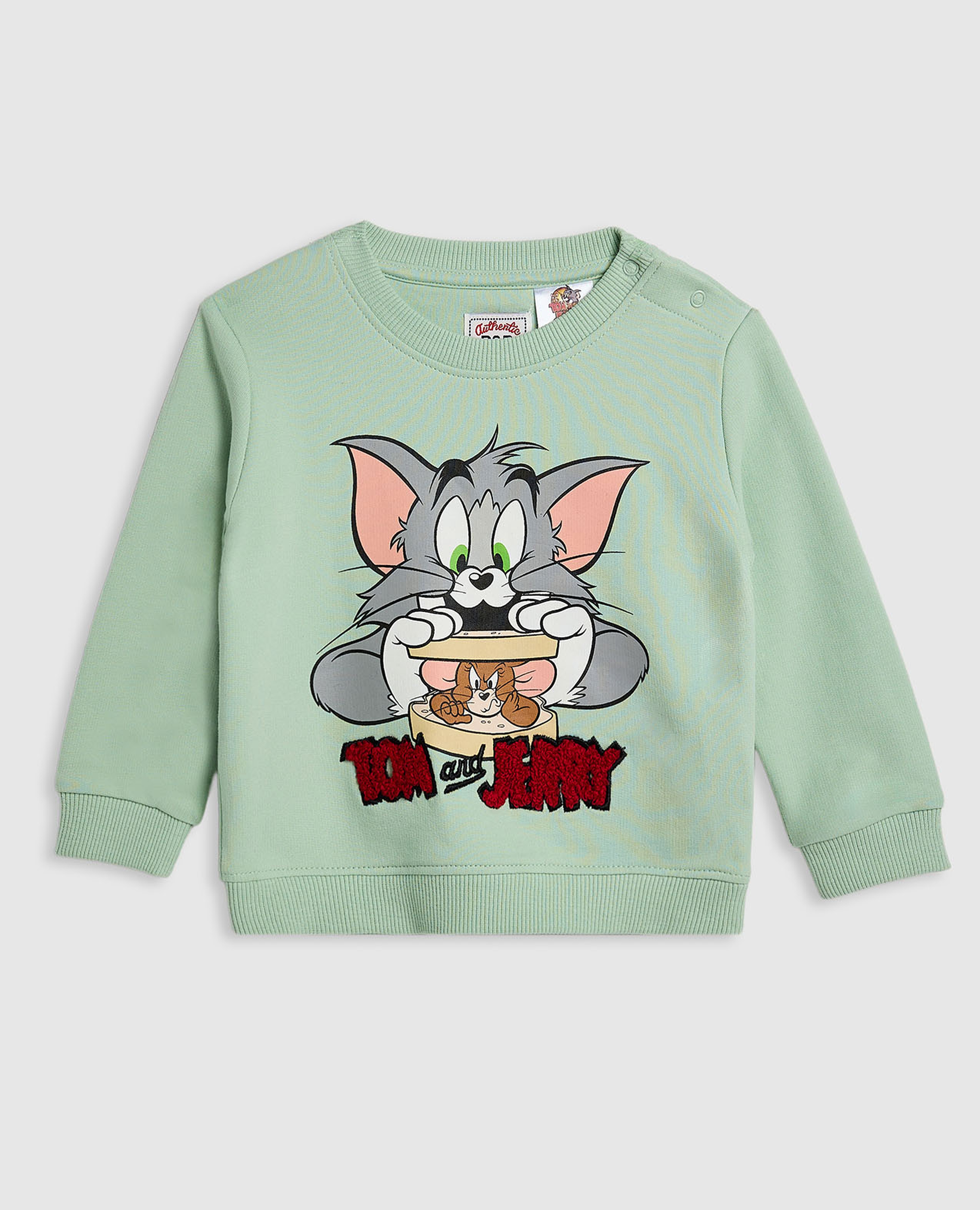 سويتشيرت توم وجيري برقبة دائرية وأكمام طويلة