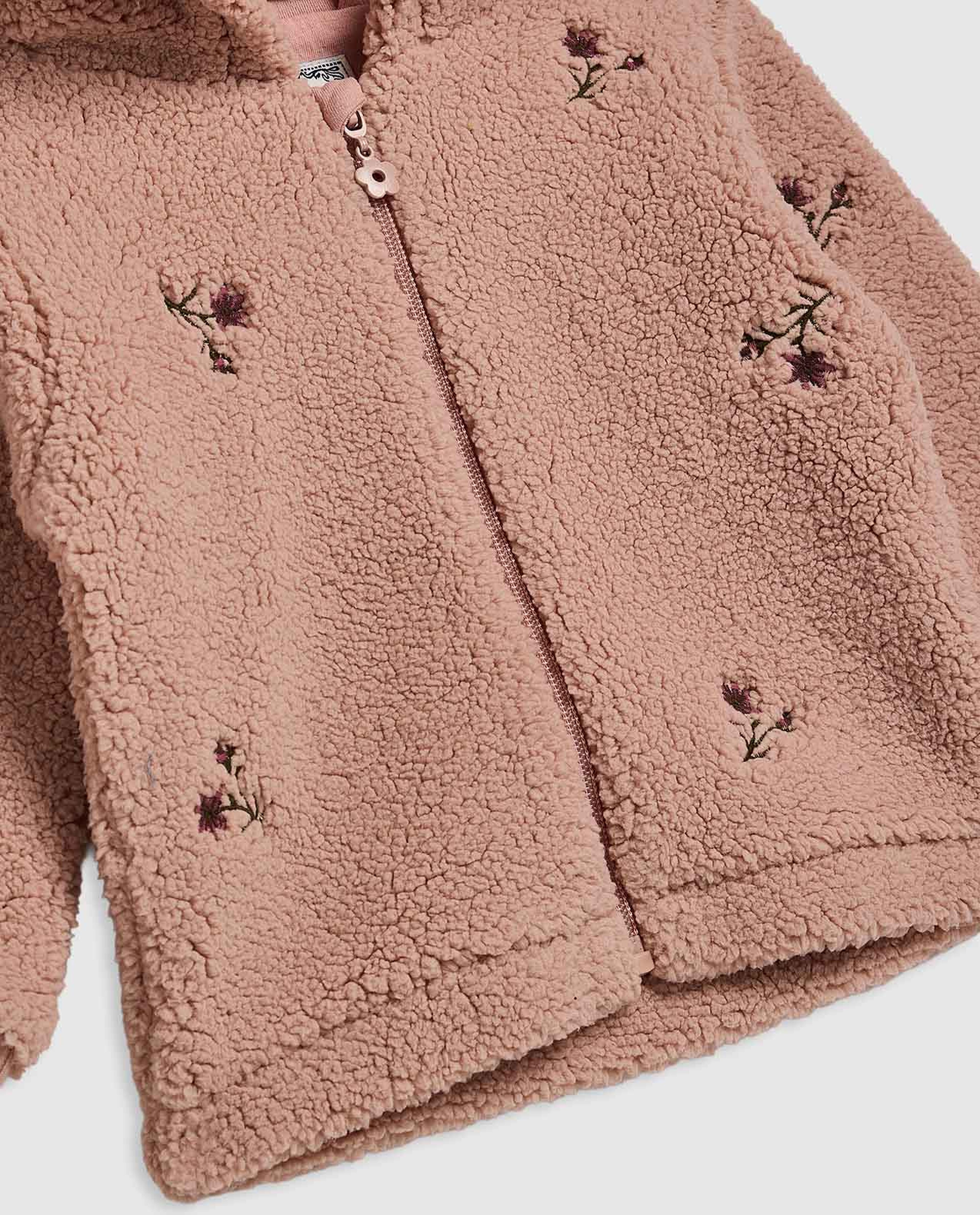 Embroidered Hooded Jacket with Zipper Closure