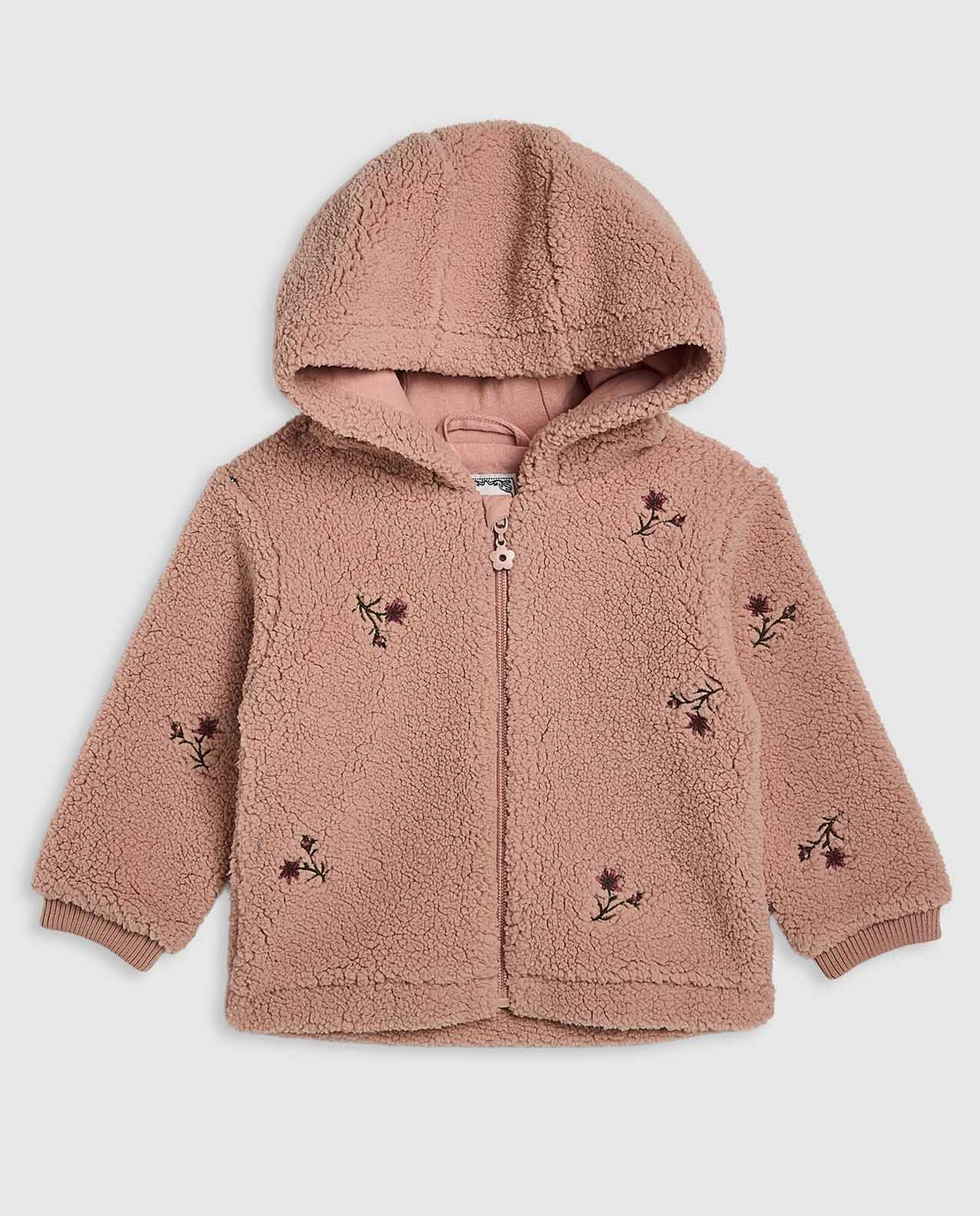 Embroidered Hooded Jacket with Zipper Closure