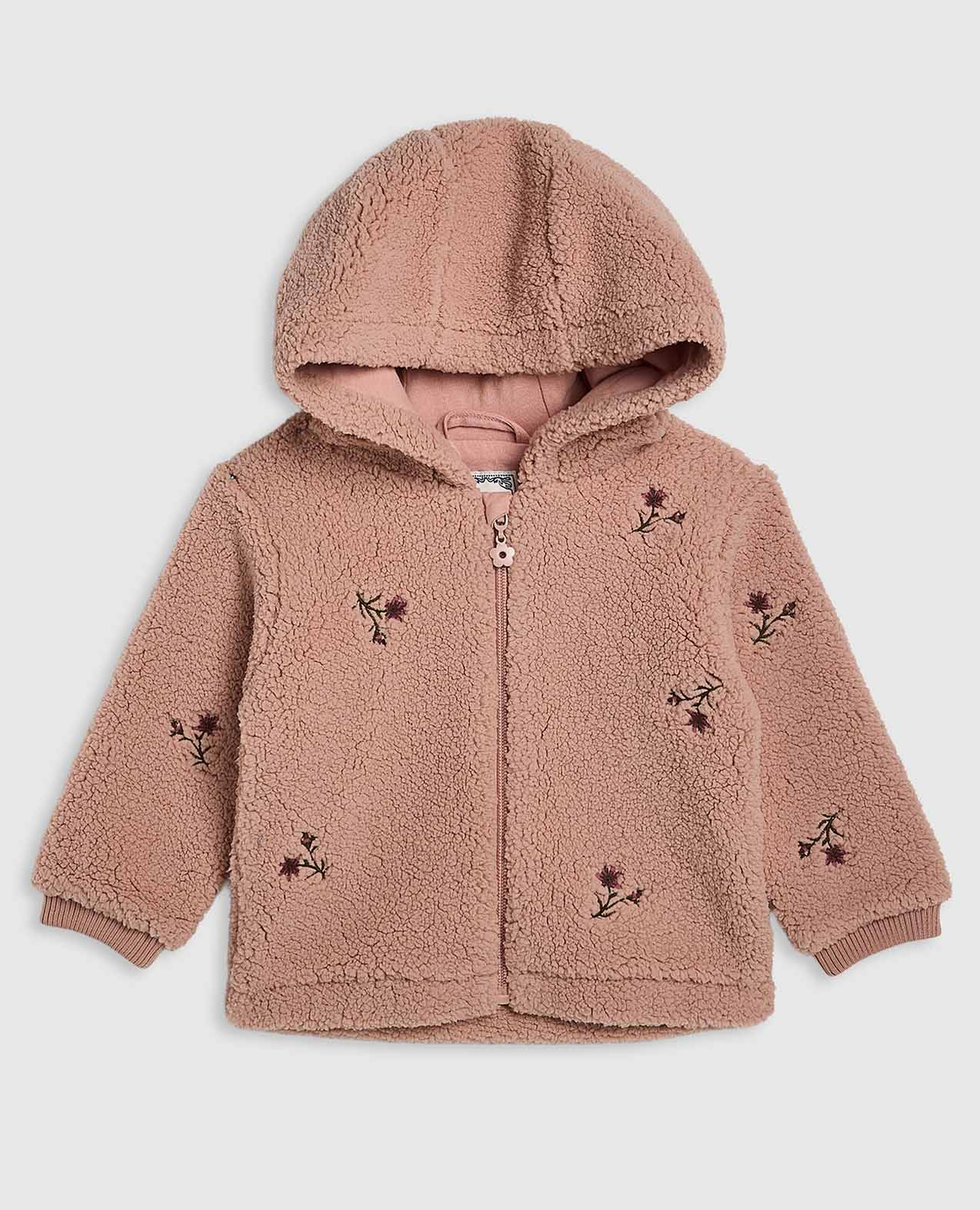 Embroidered Hooded Jacket with Zipper Closure