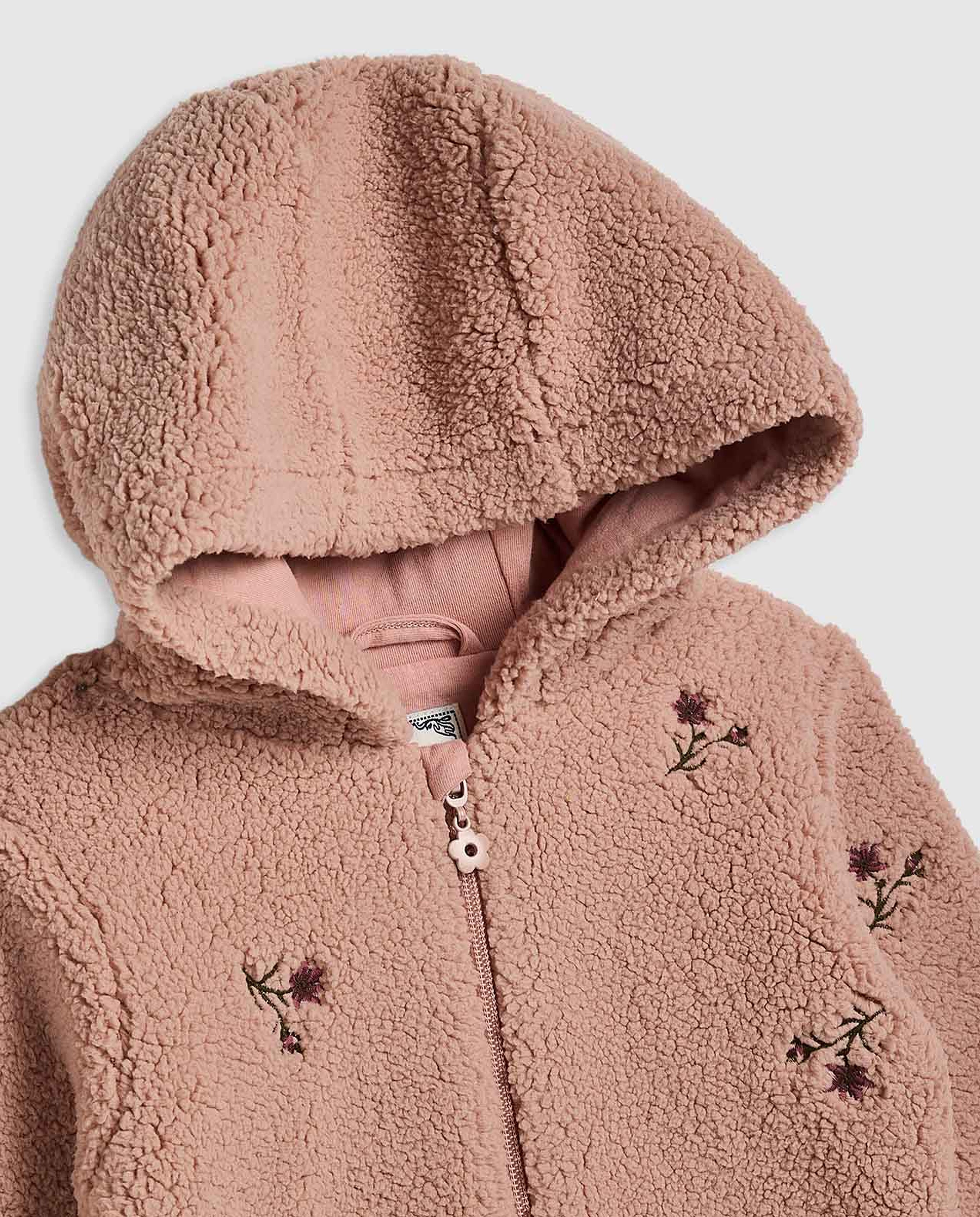 Embroidered Hooded Jacket with Zipper Closure