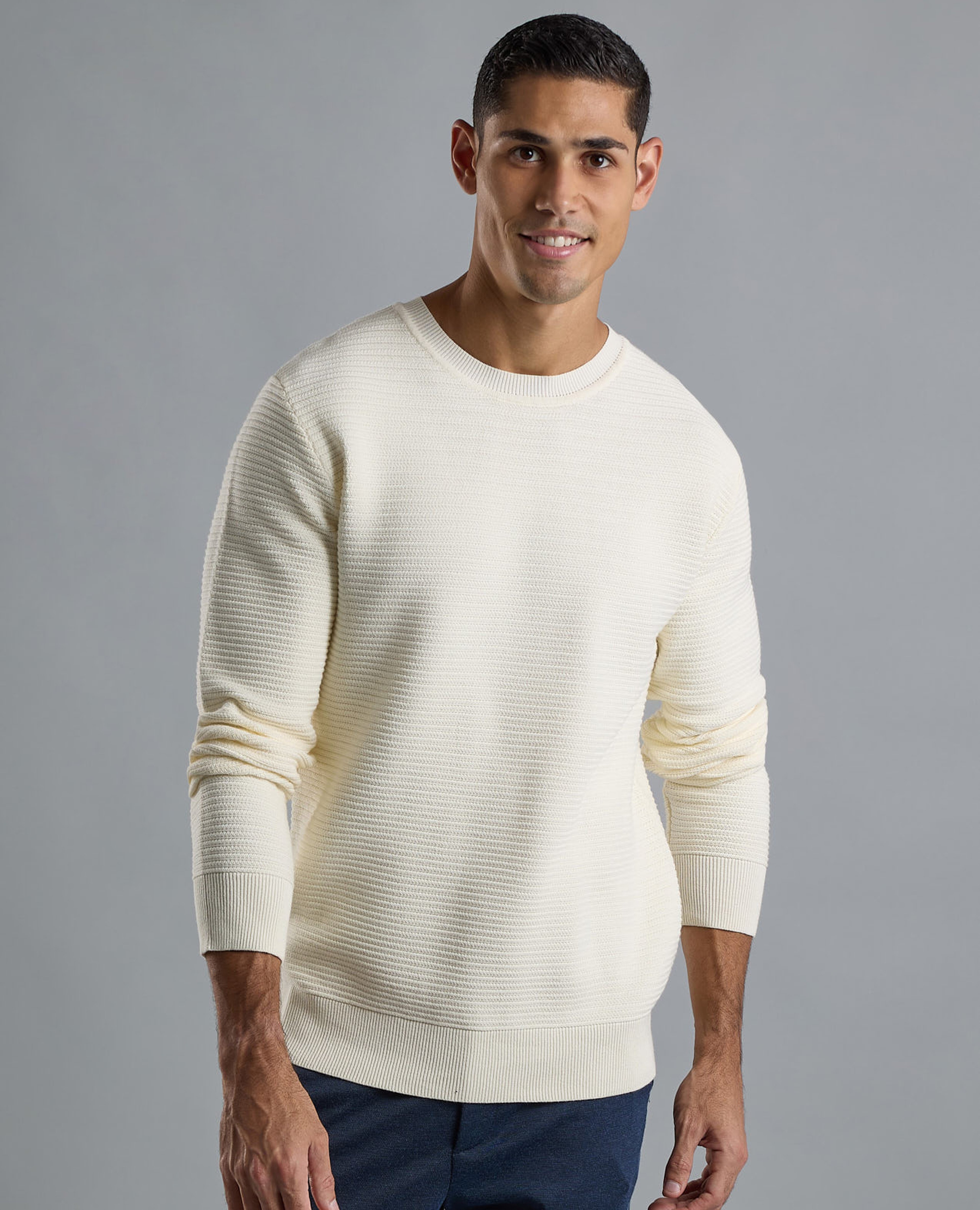Textured Sweater with Crew Neck and Long Sleeves