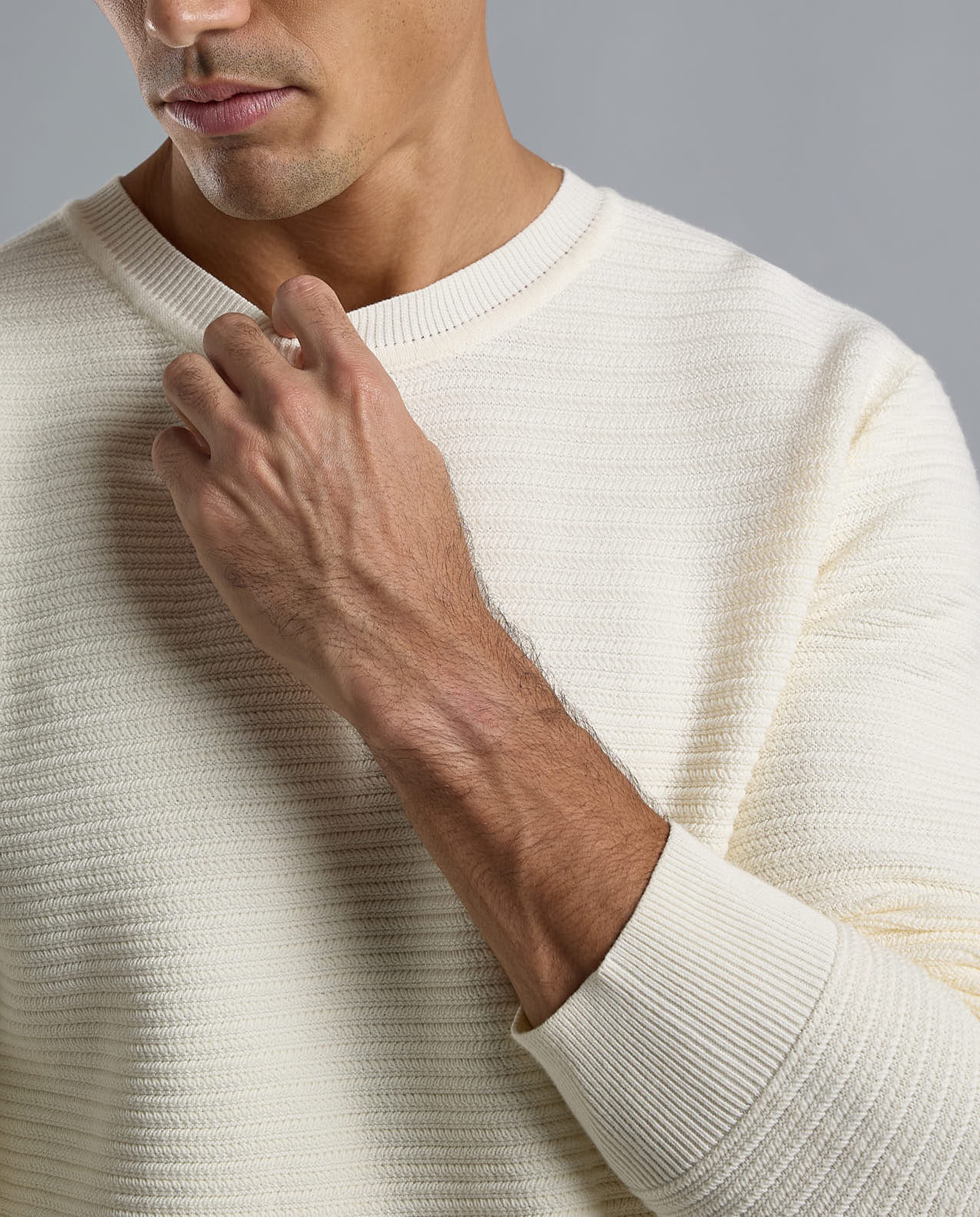 Textured Sweater with Crew Neck and Long Sleeves