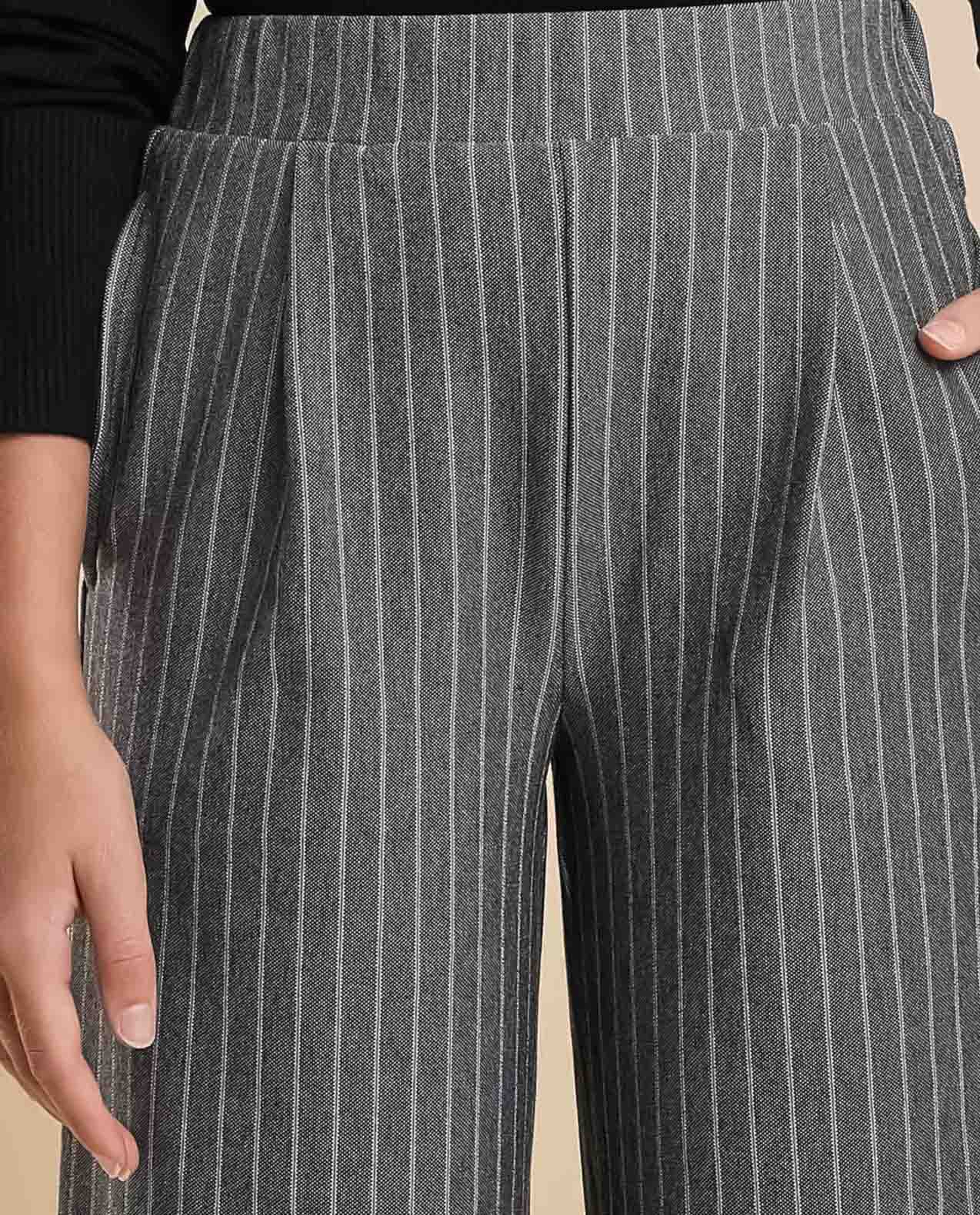 Striped Straight Pants with Elastic Waist