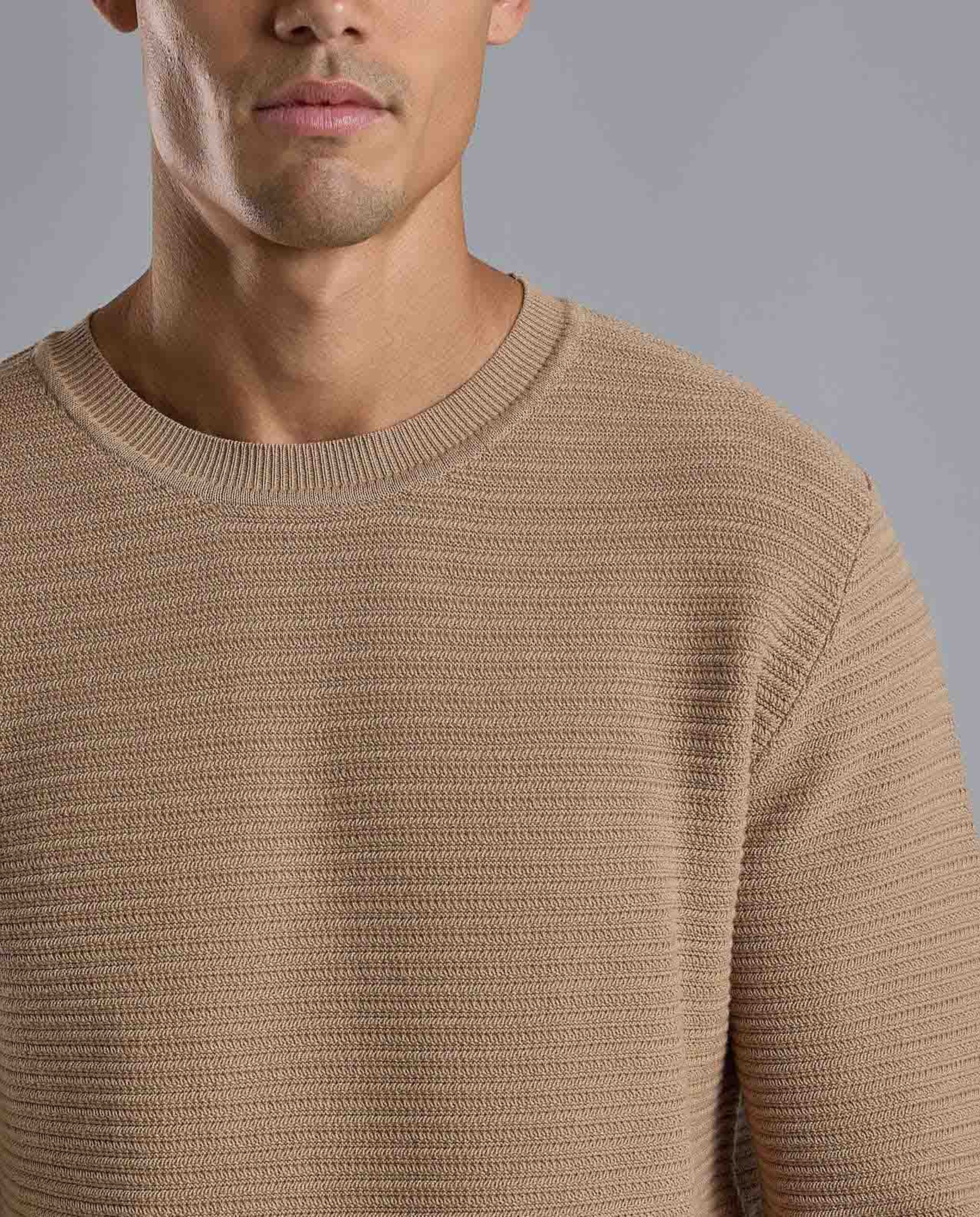 Textured Sweater with Crew Neck and Long Sleeves
