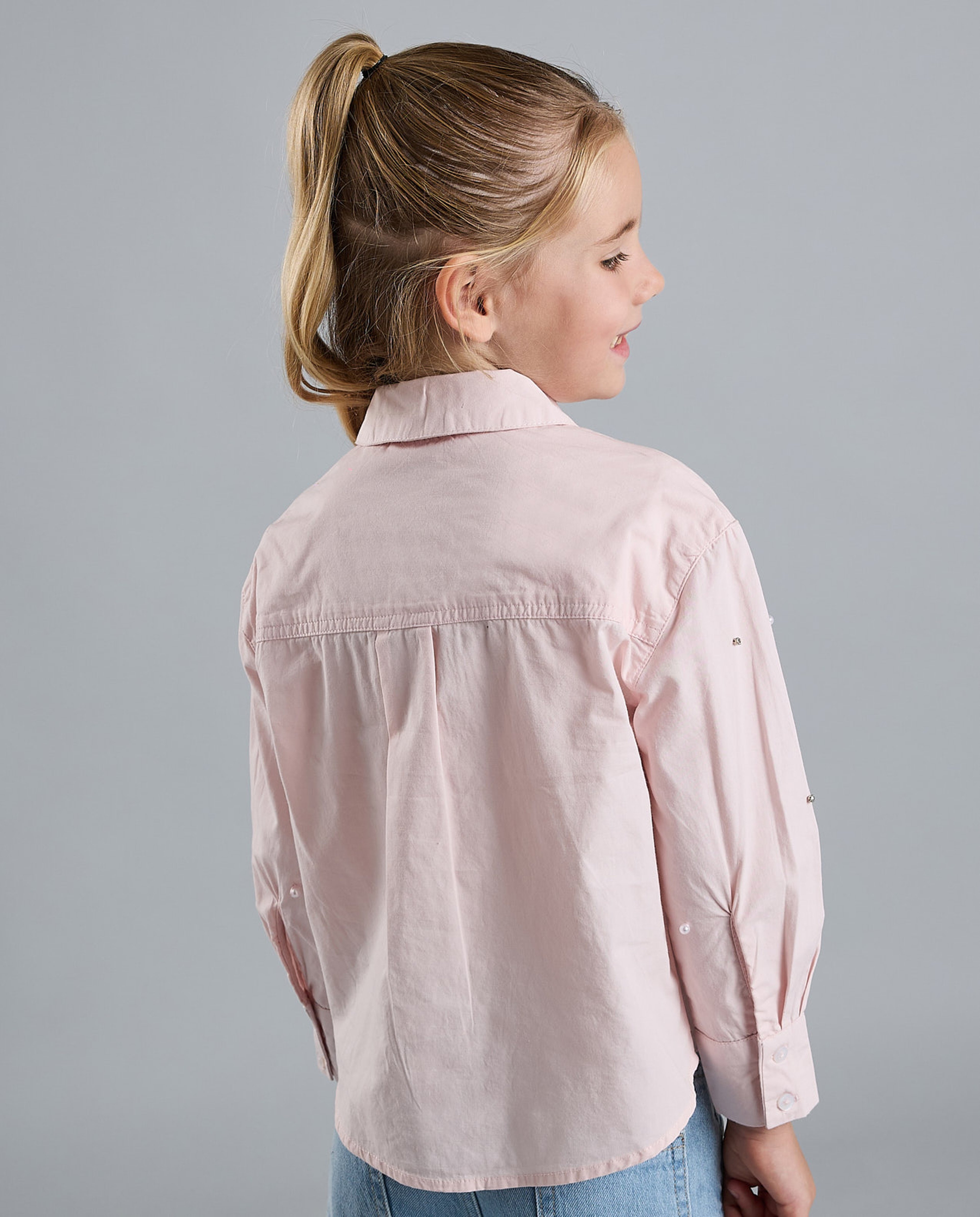 Solid Shirt with Classic Collar and Long Sleeves