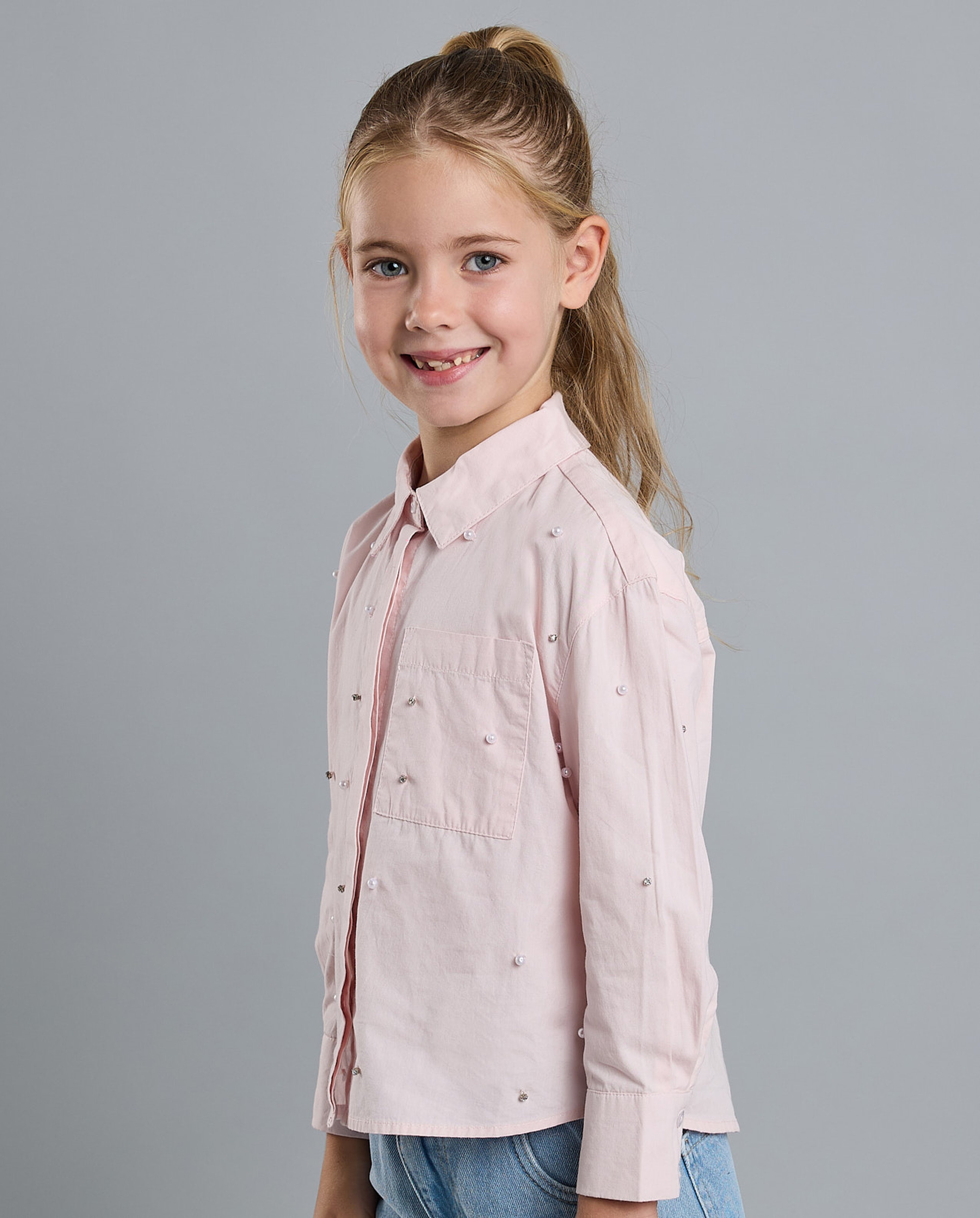 Solid Shirt with Classic Collar and Long Sleeves