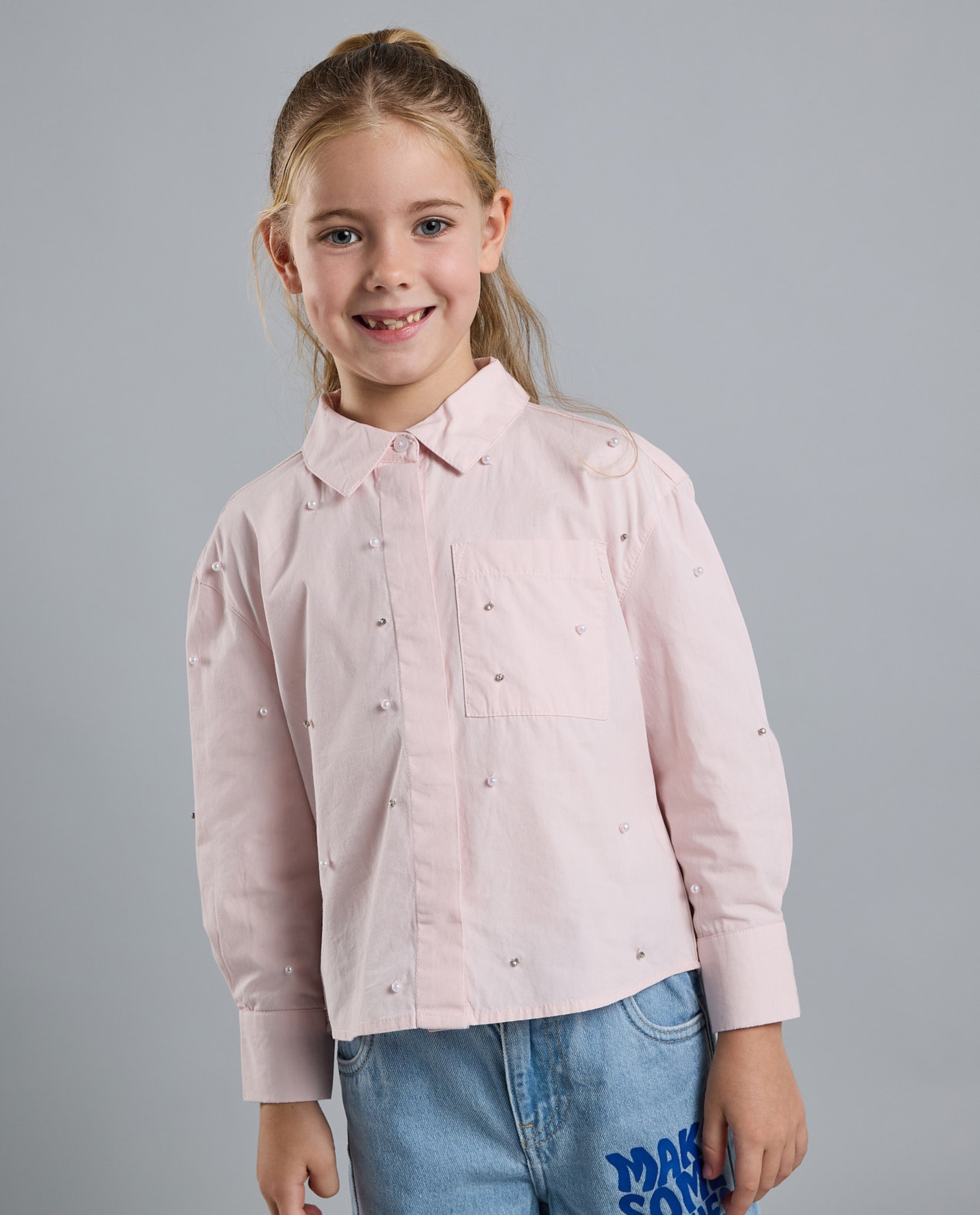 Solid Shirt with Classic Collar and Long Sleeves