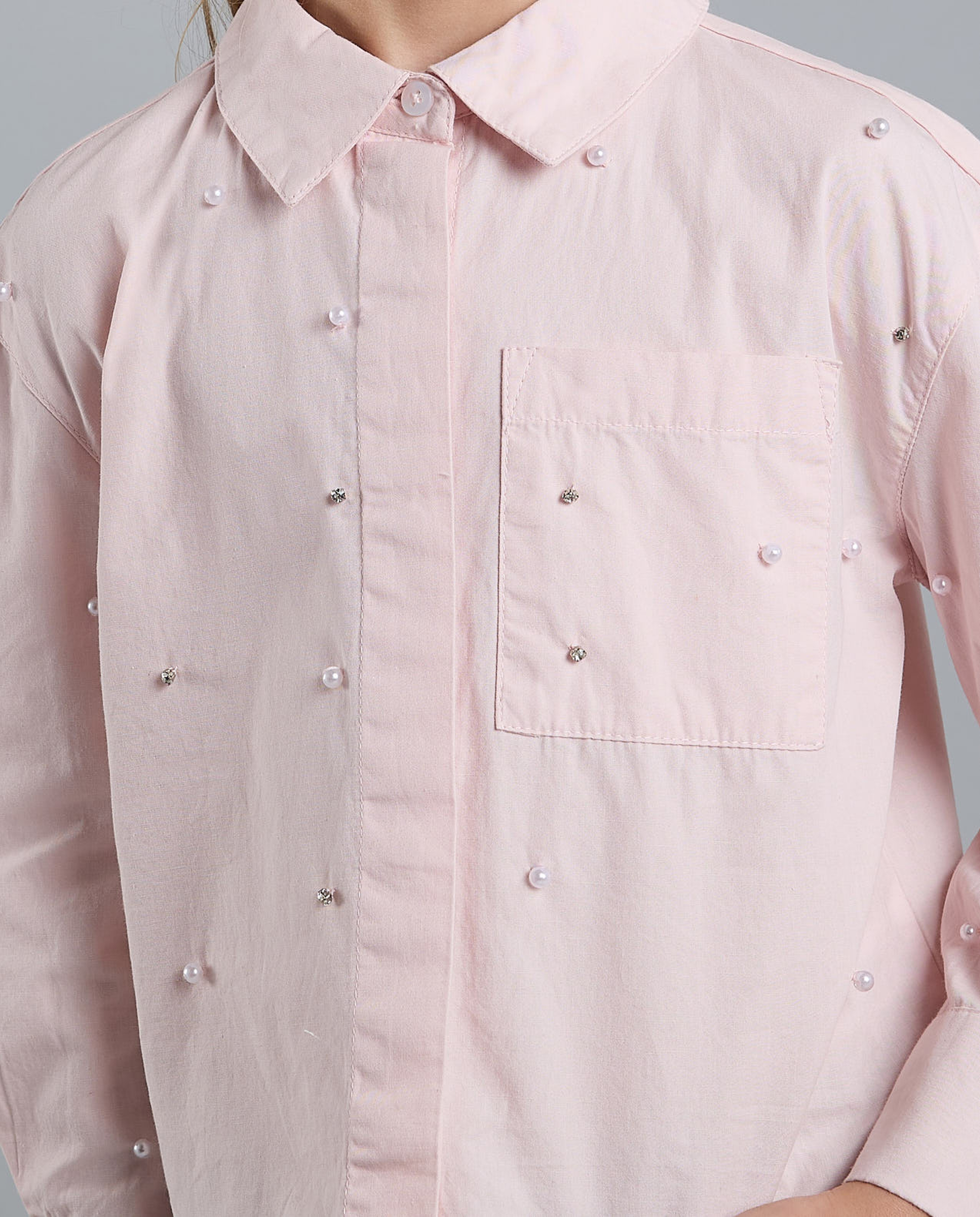 Solid Shirt with Classic Collar and Long Sleeves