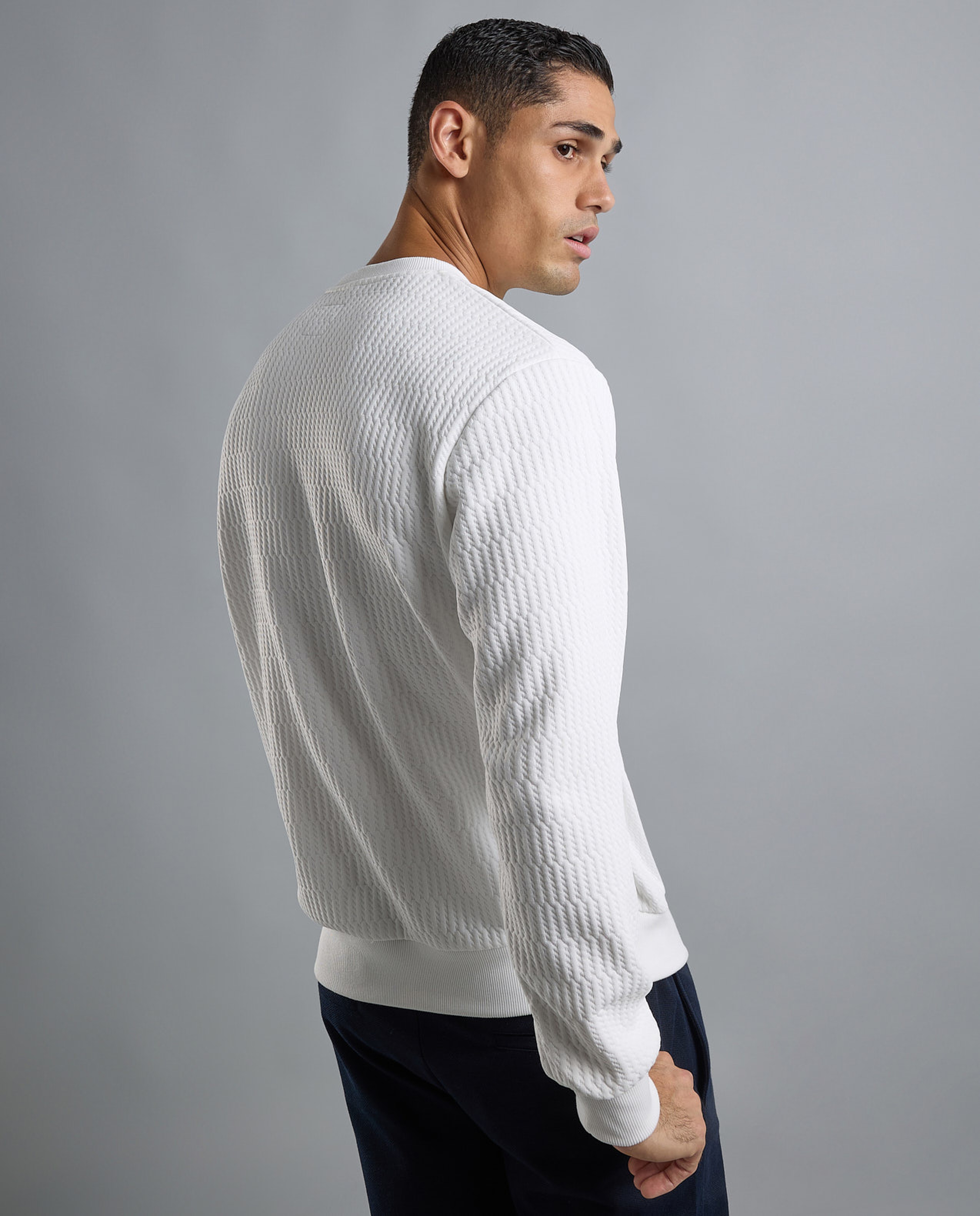Textured Sweatshirt with Crew Neck and Long Sleeves