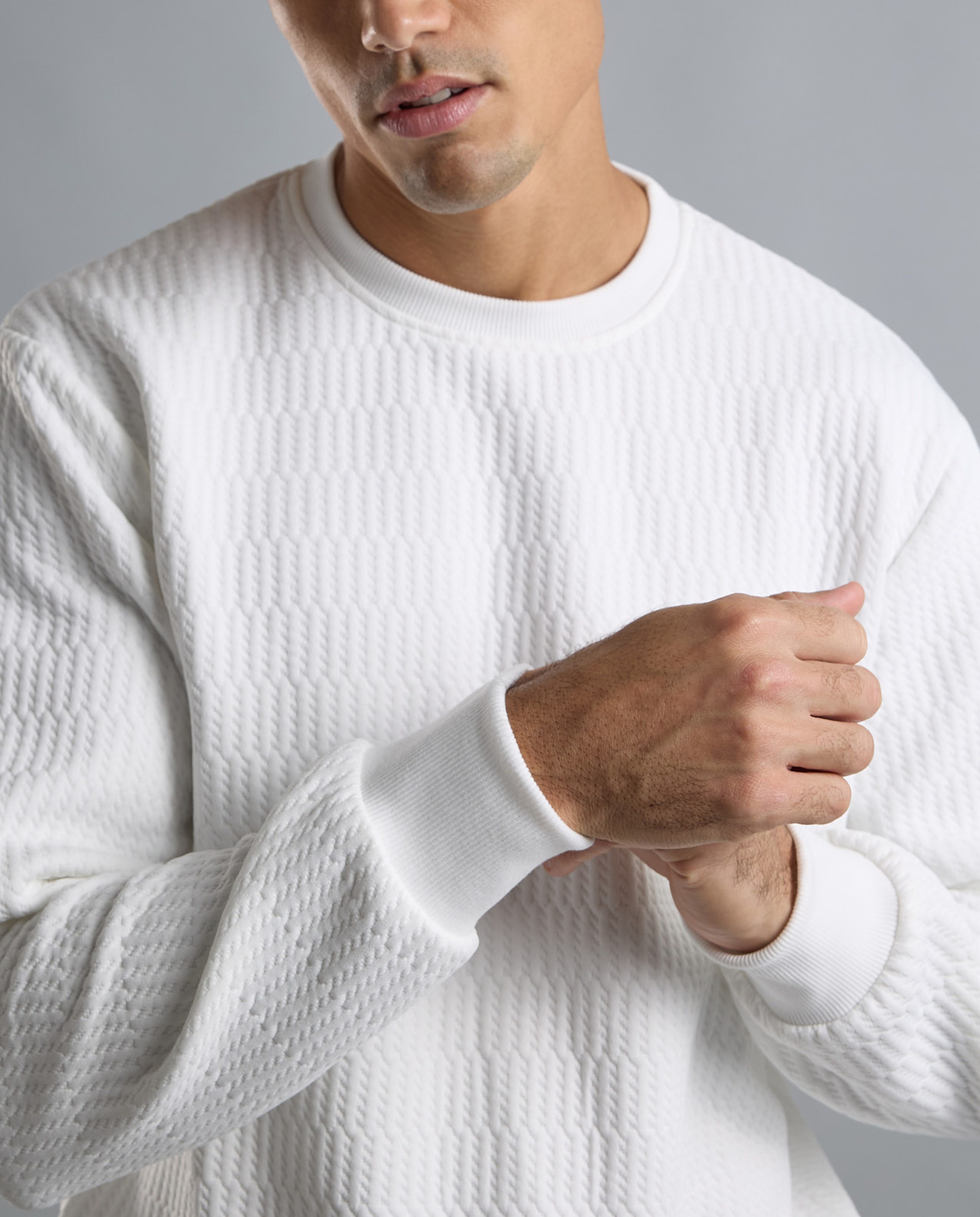 Textured Sweatshirt with Crew Neck and Long Sleeves