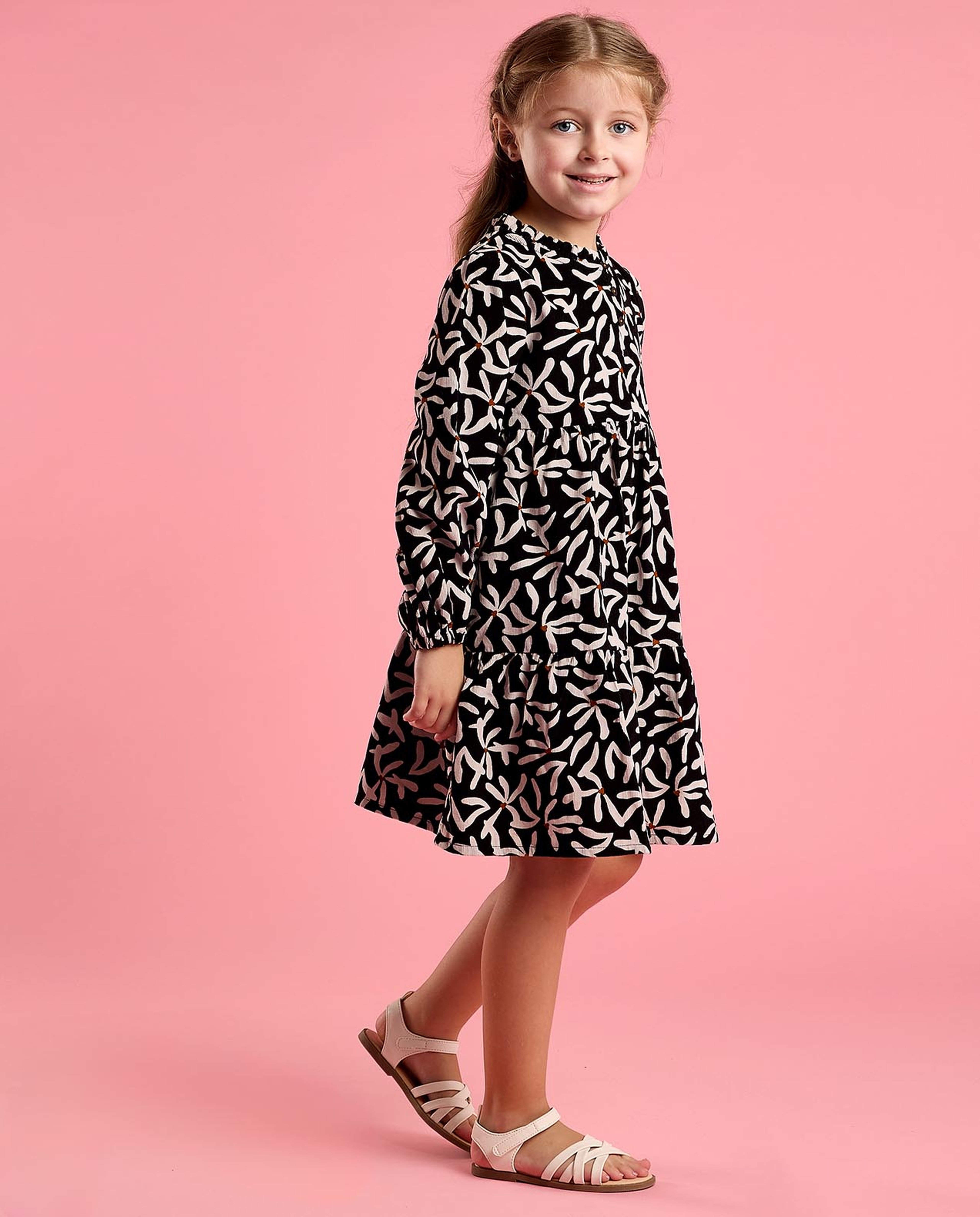 Printed Fit and Flare Dress with Puff Sleeves