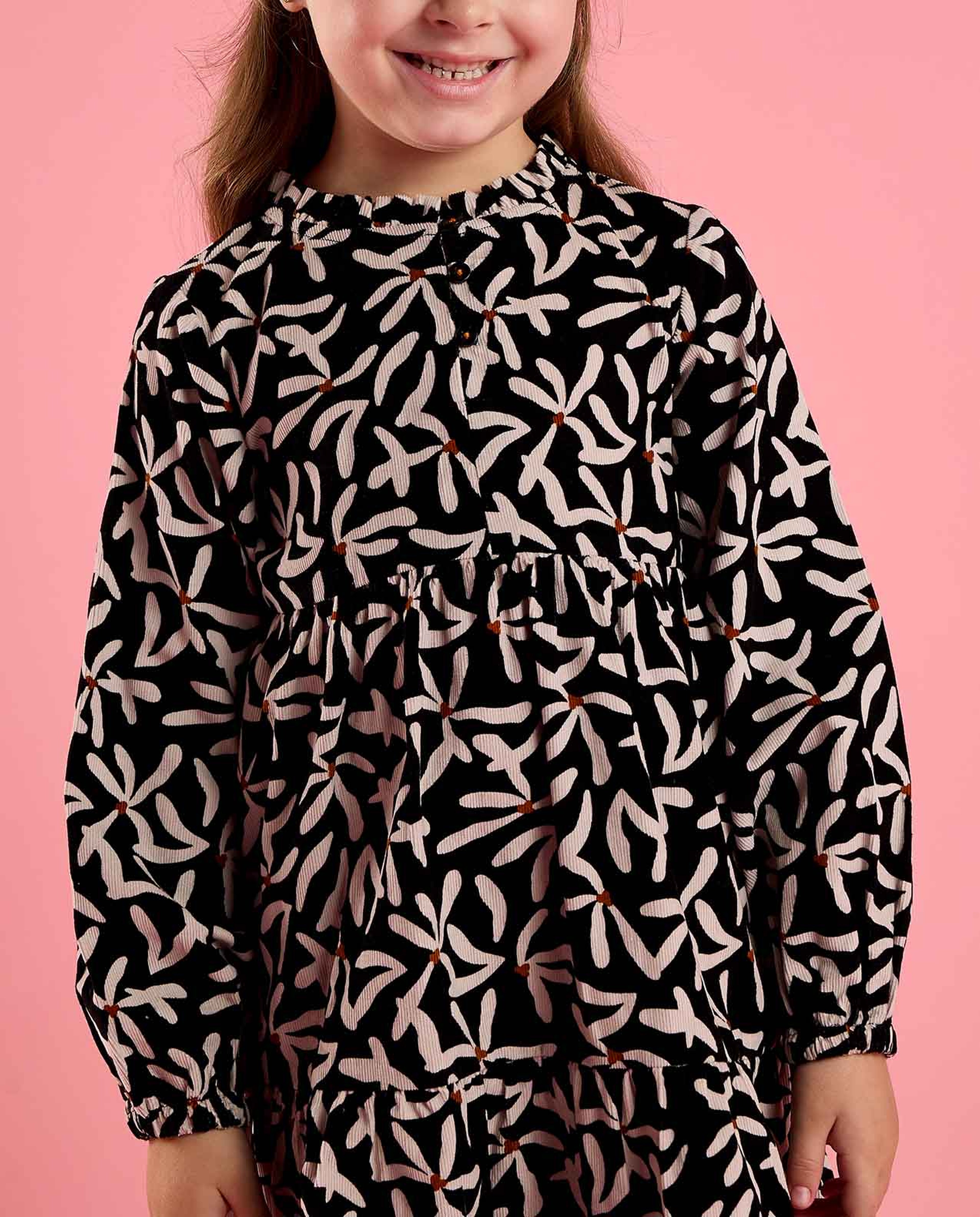 Printed Fit and Flare Dress with Puff Sleeves