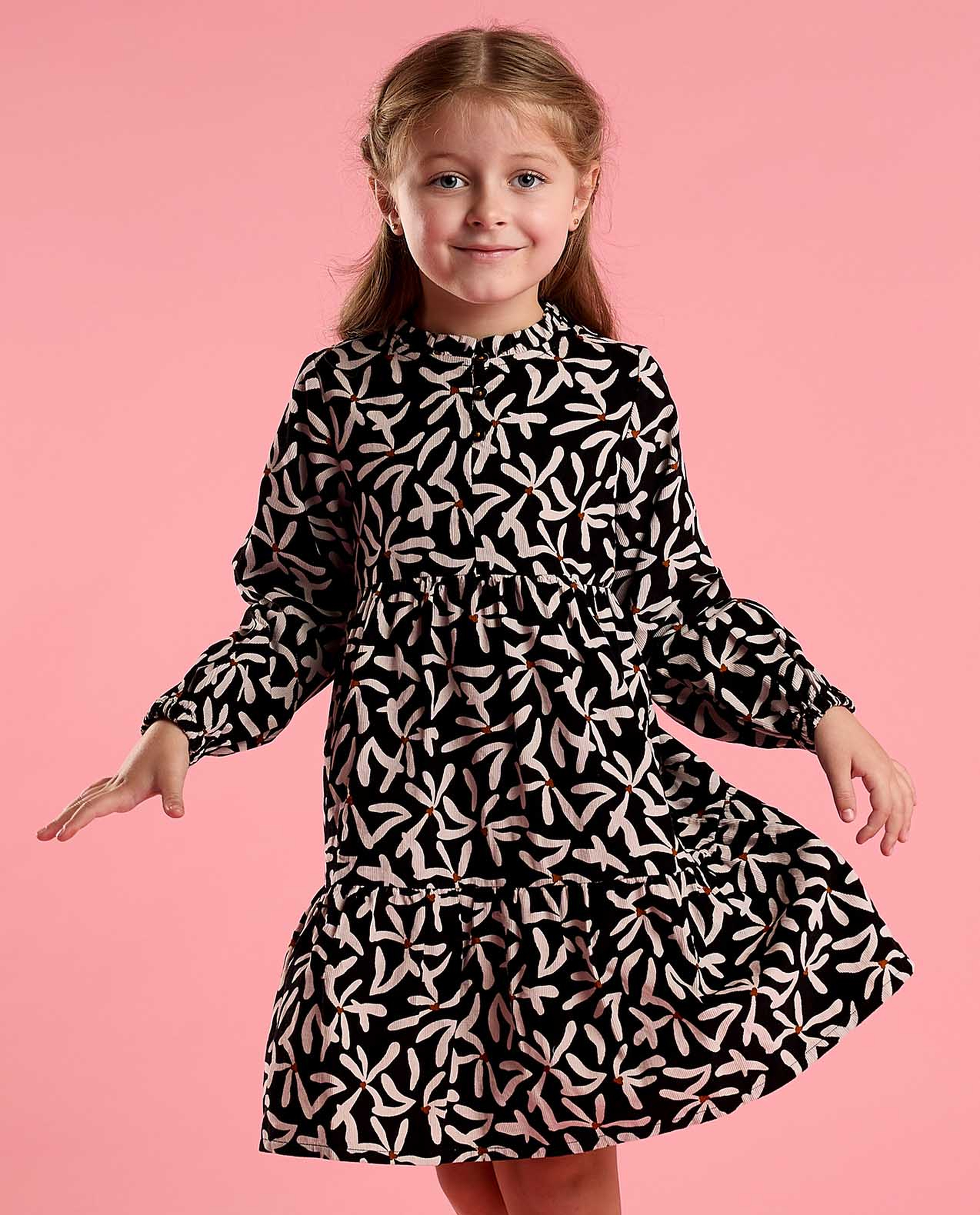 Printed Fit and Flare Dress with Puff Sleeves