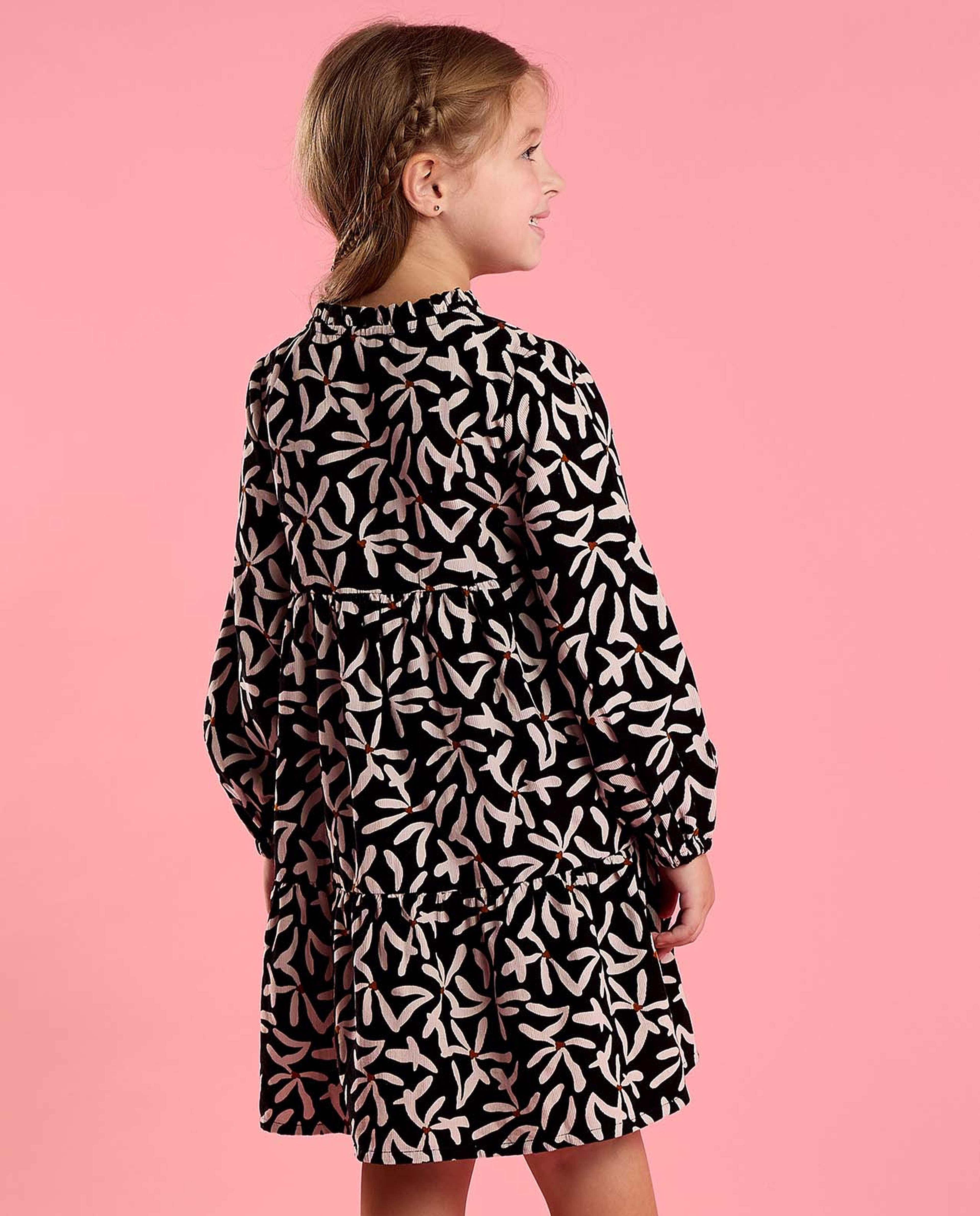 Printed Fit and Flare Dress with Puff Sleeves