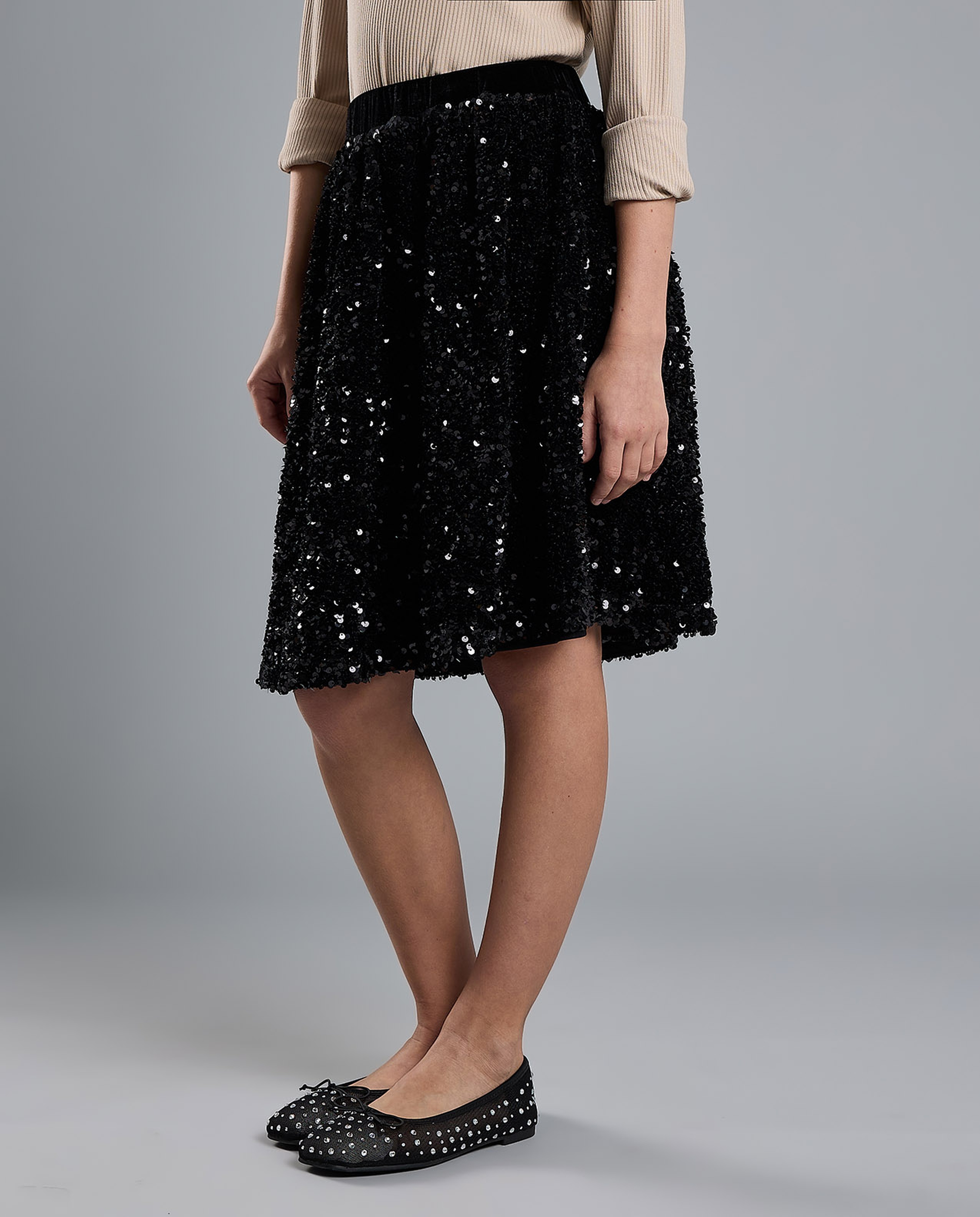 Sequined Skirt with Elastic Waist