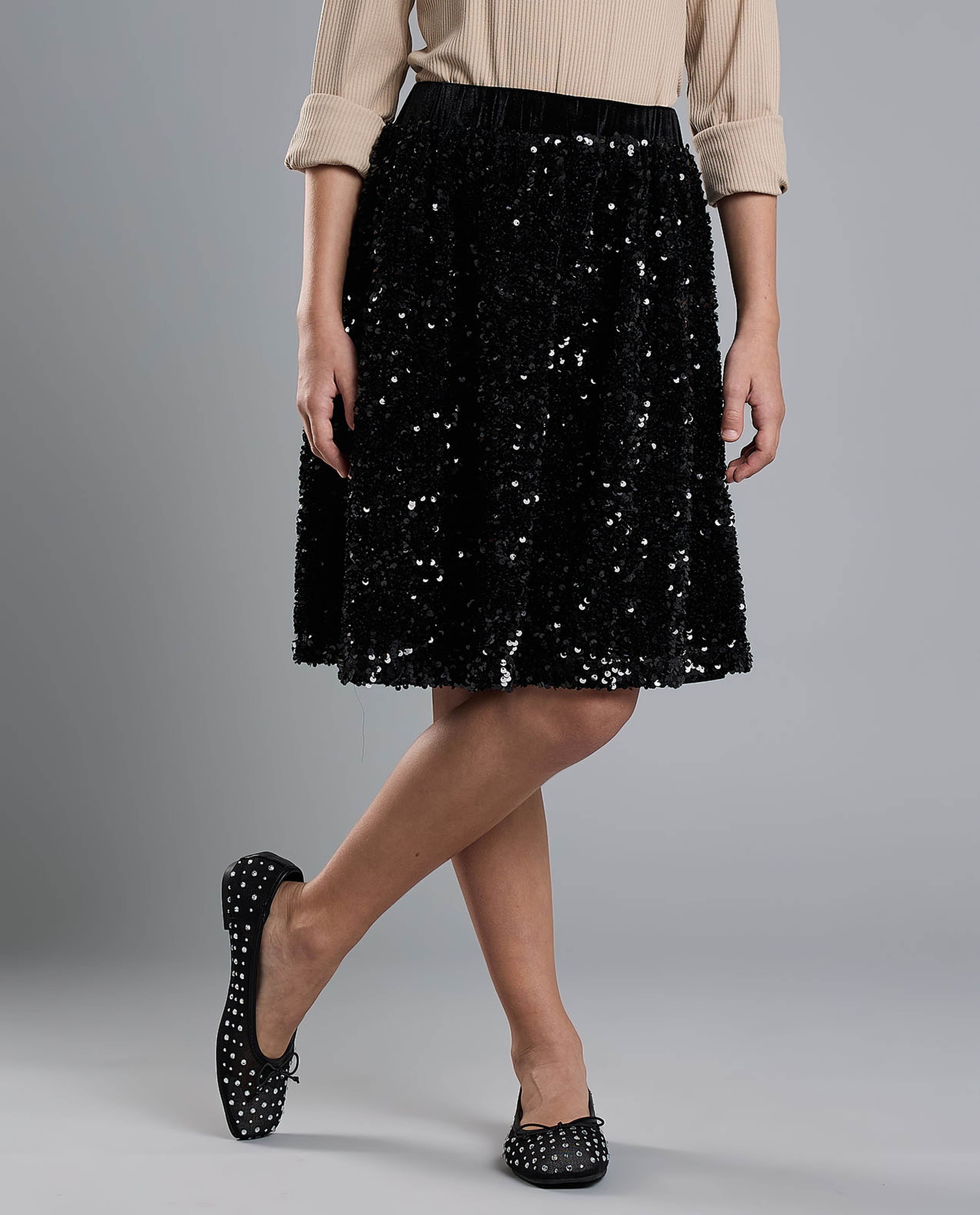 Sequined Skirt with Elastic Waist