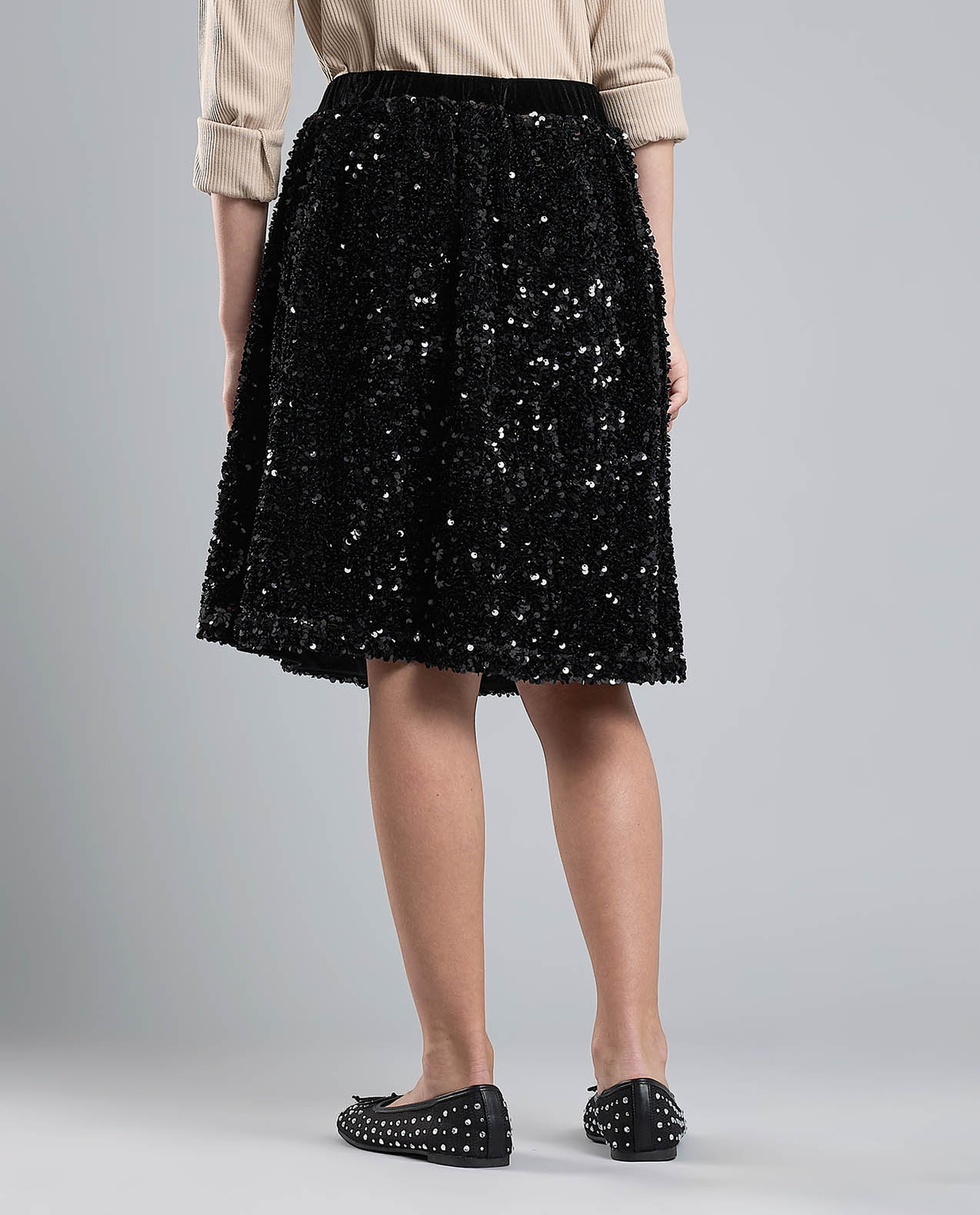 Sequined Skirt with Elastic Waist