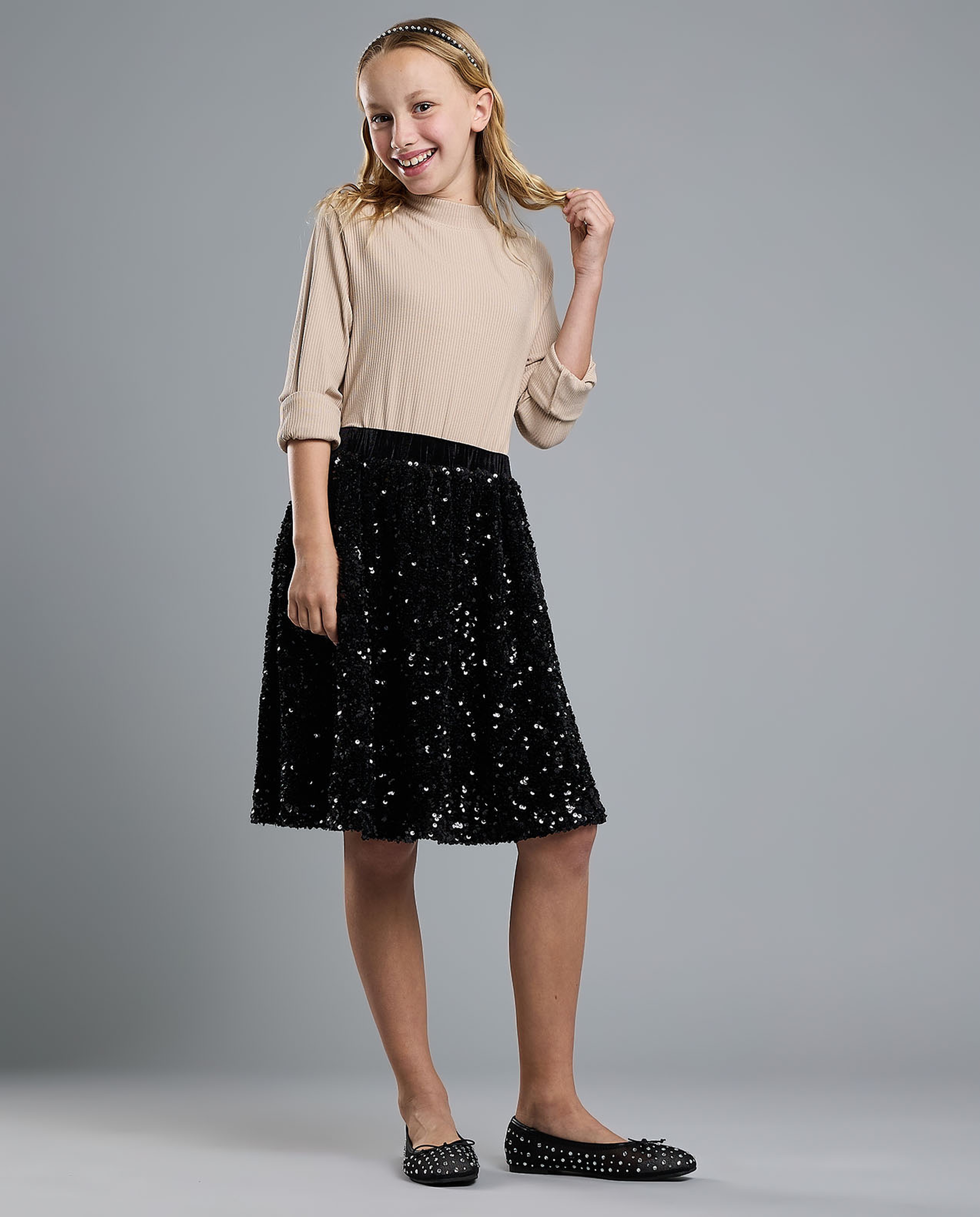 Sequined Skirt with Elastic Waist