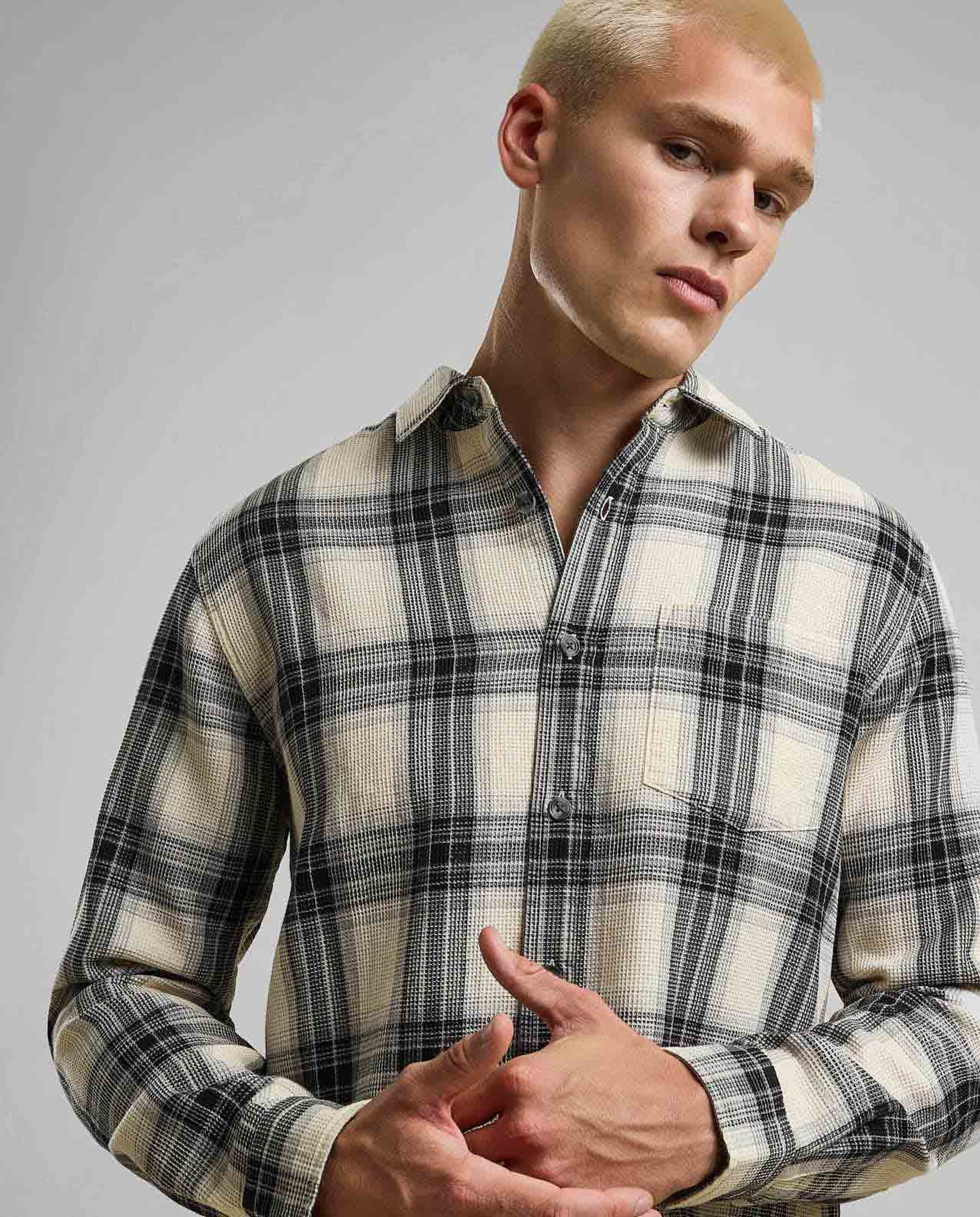 Plaid Shirt with Classic Collar and Long Sleeves