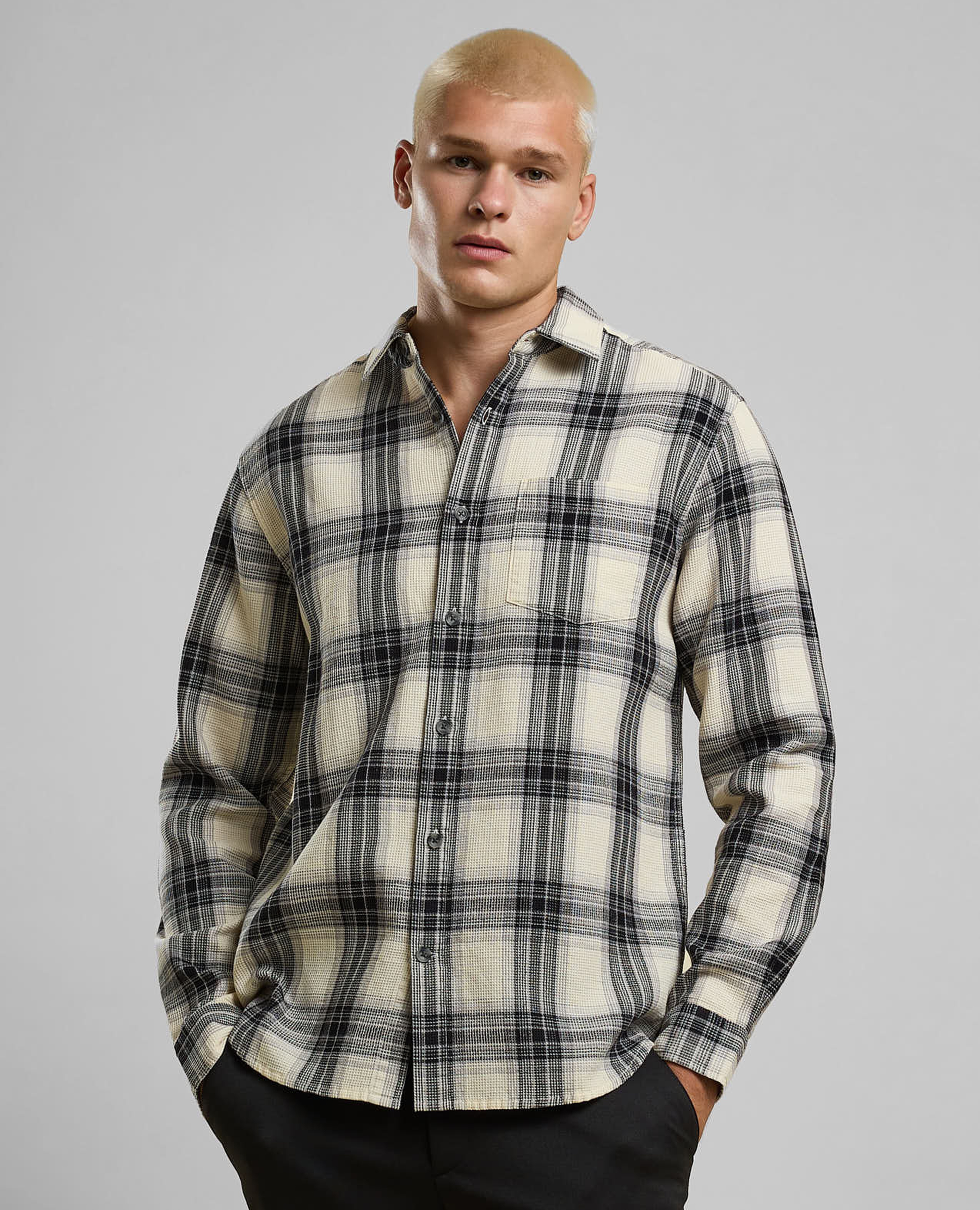 Plaid Shirt with Classic Collar and Long Sleeves