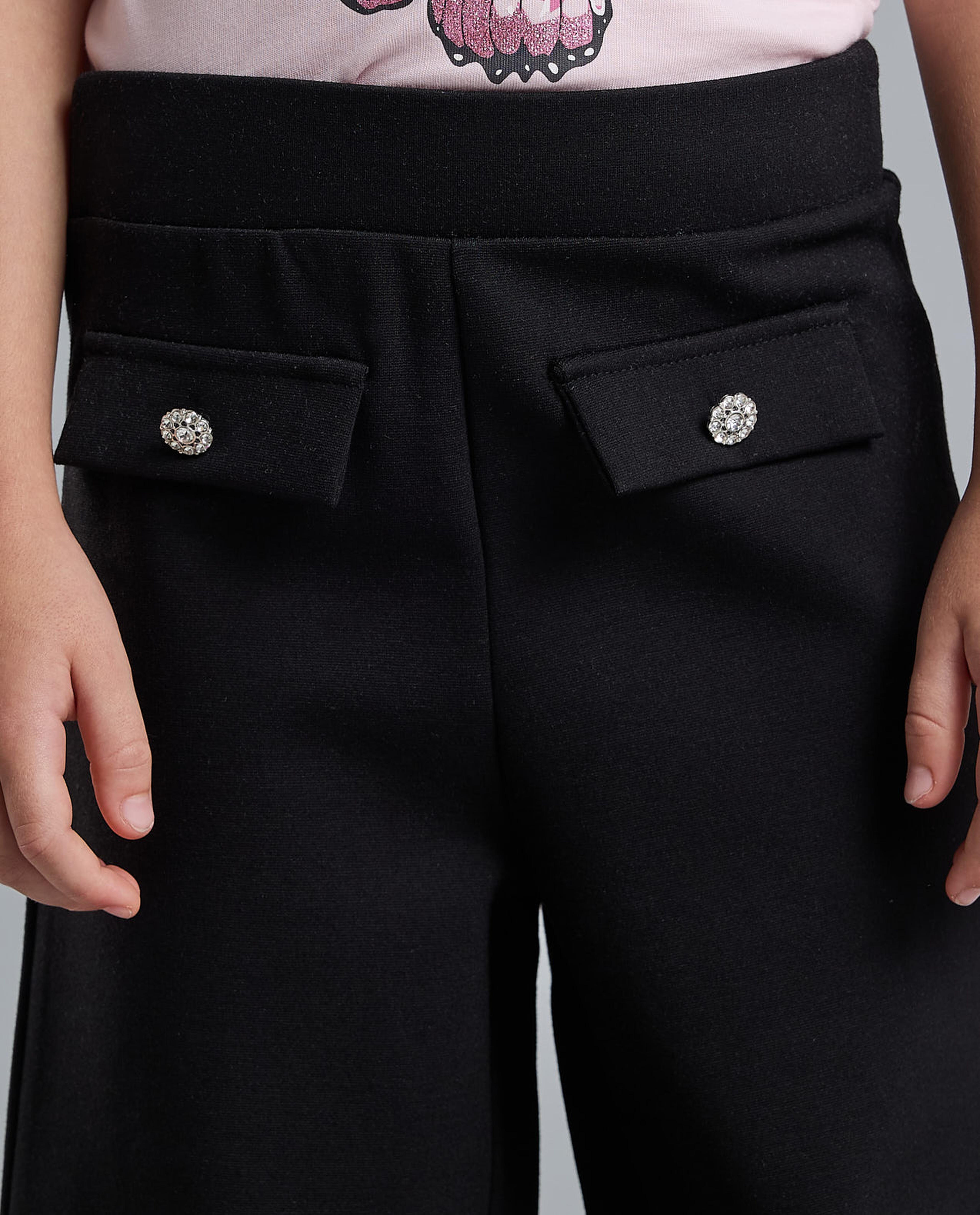 Solid Wide Leg Pants with Elastic Waist