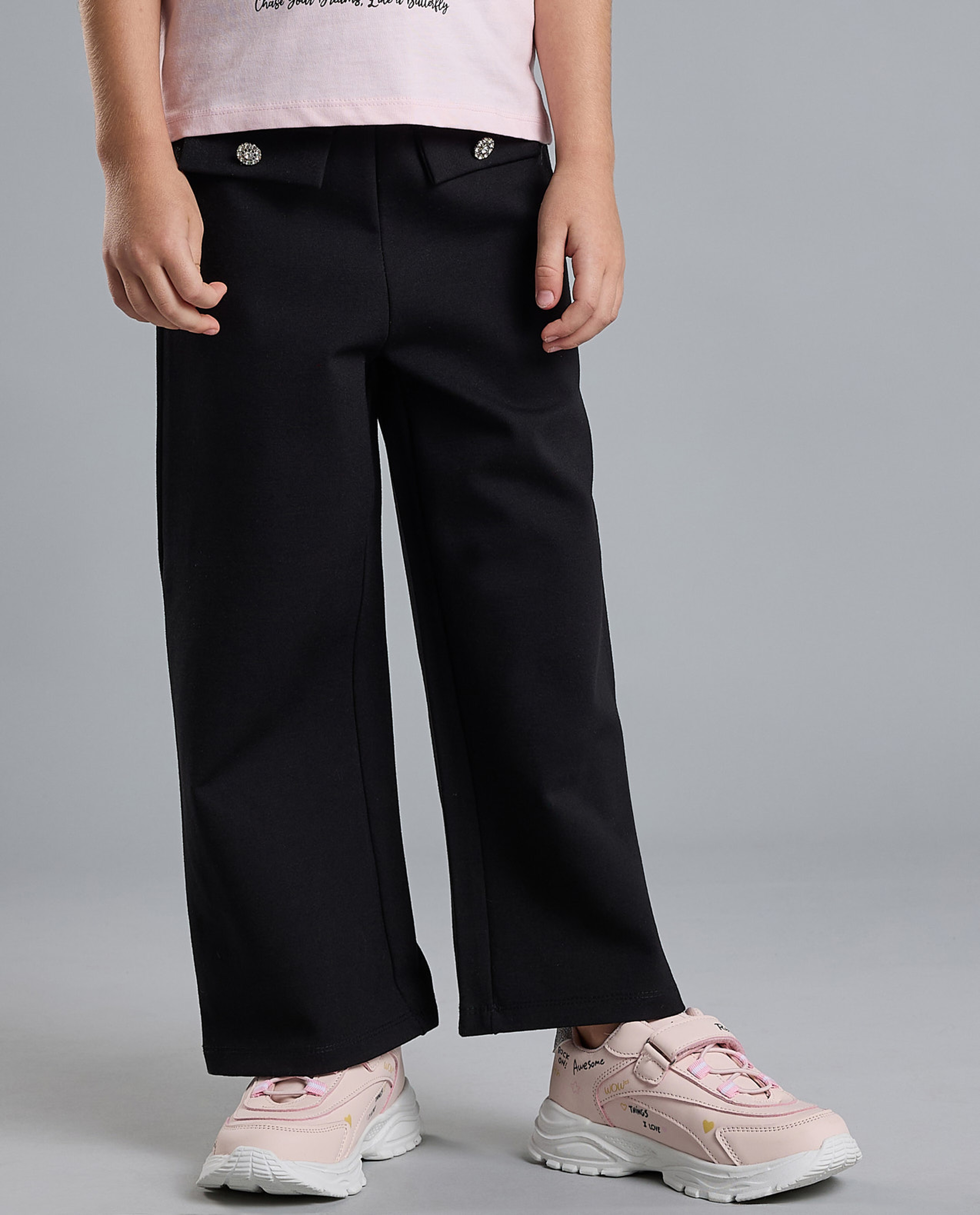 Solid Wide Leg Pants with Elastic Waist