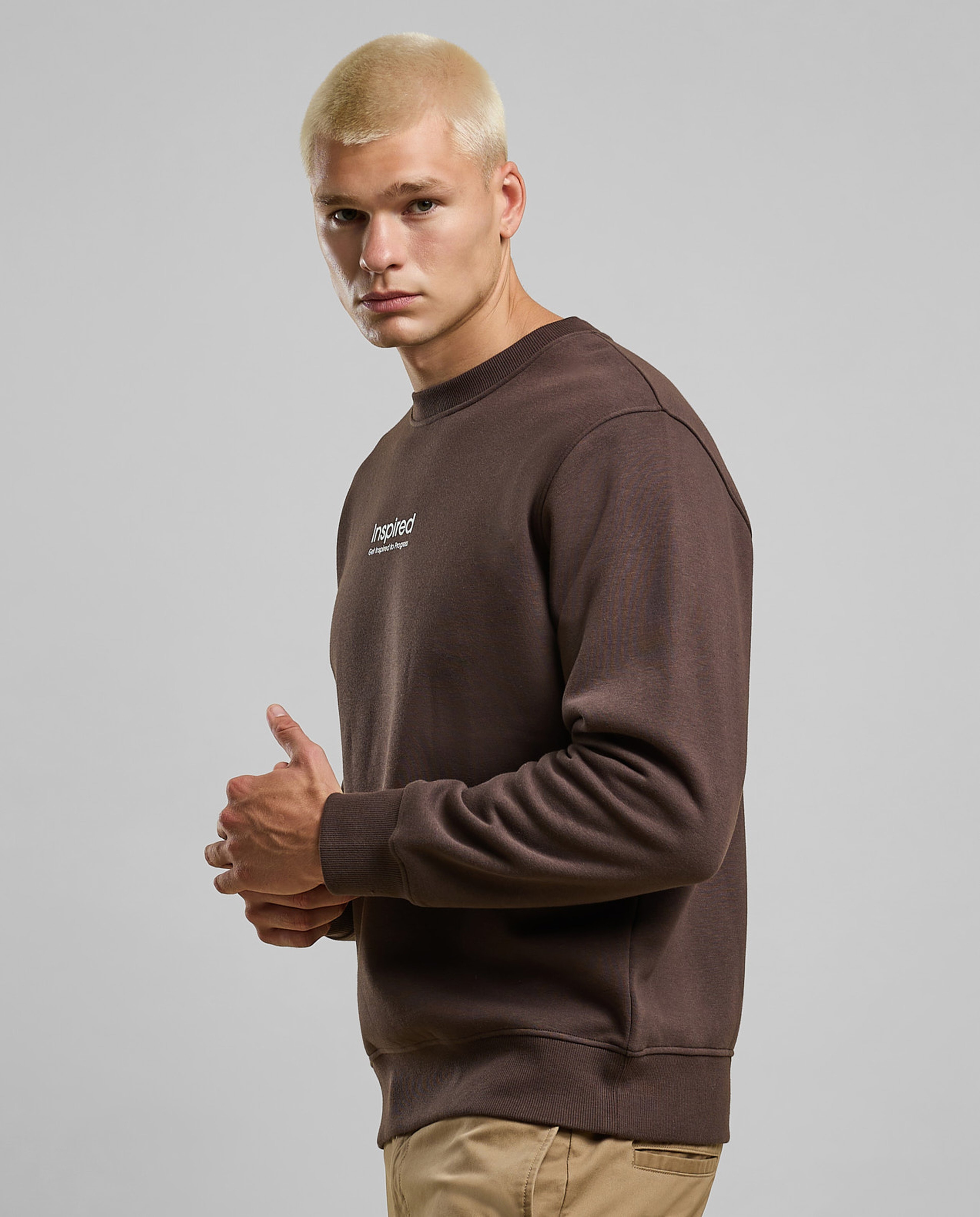 Typography Print Sweatshirt with Crew Neck and Long Sleeves