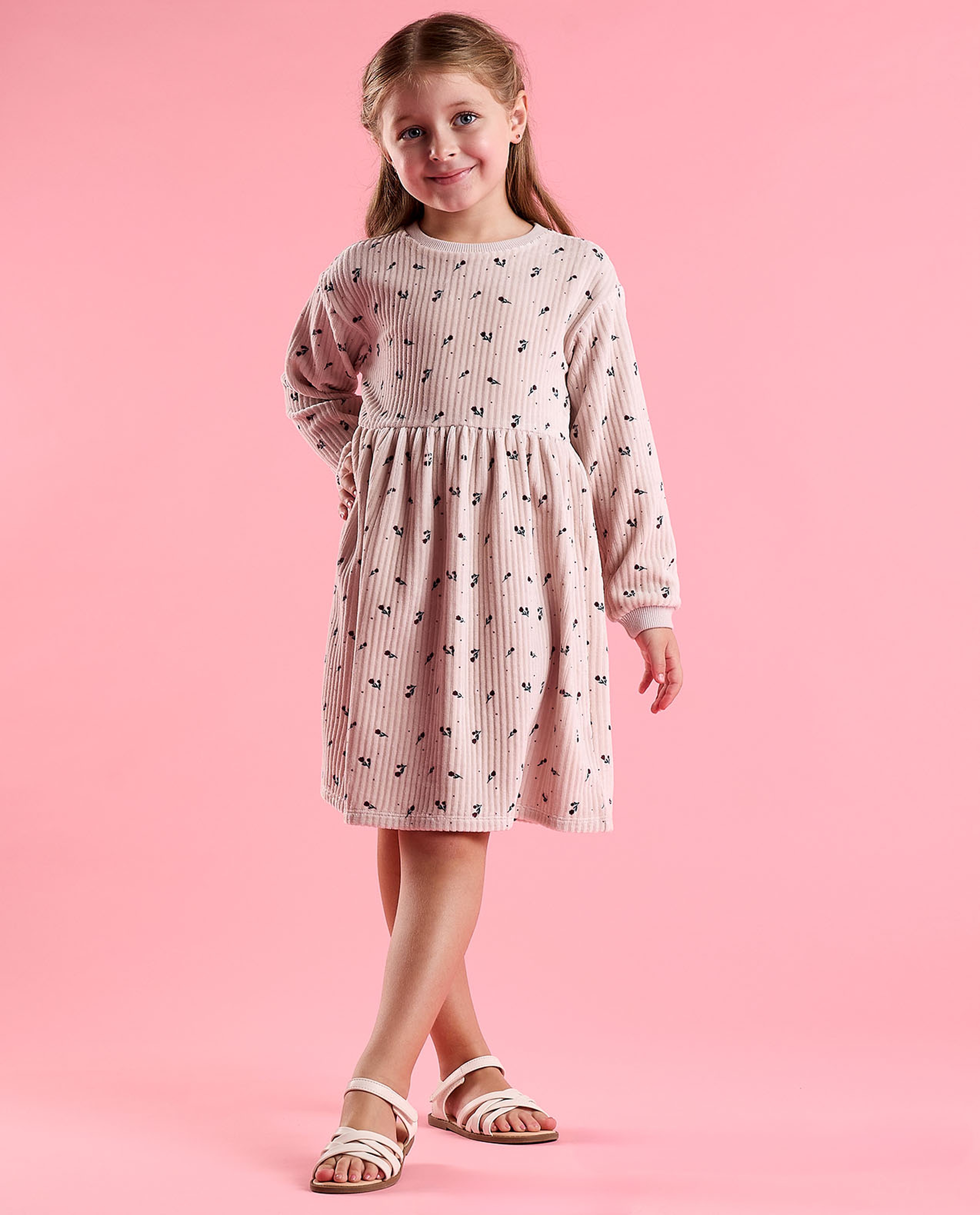 Printed Fit and Flare Dress with Puff Sleeves